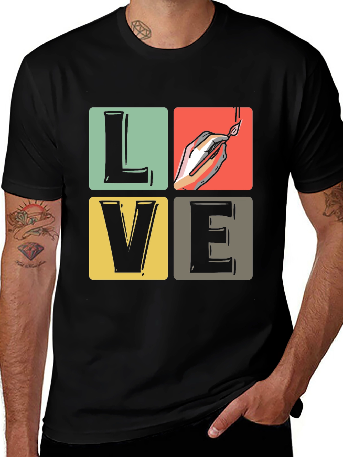 Love Art Shirt: Hand with Brush T-Shirt - Black