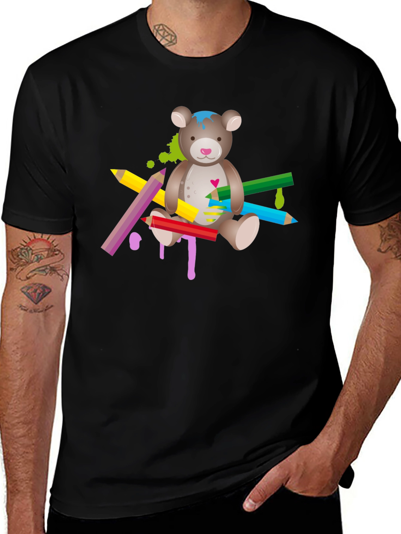 Variant 20 of Cute Teddy Bear & Colorful Pencils Graphic T-Shirt - Unisex