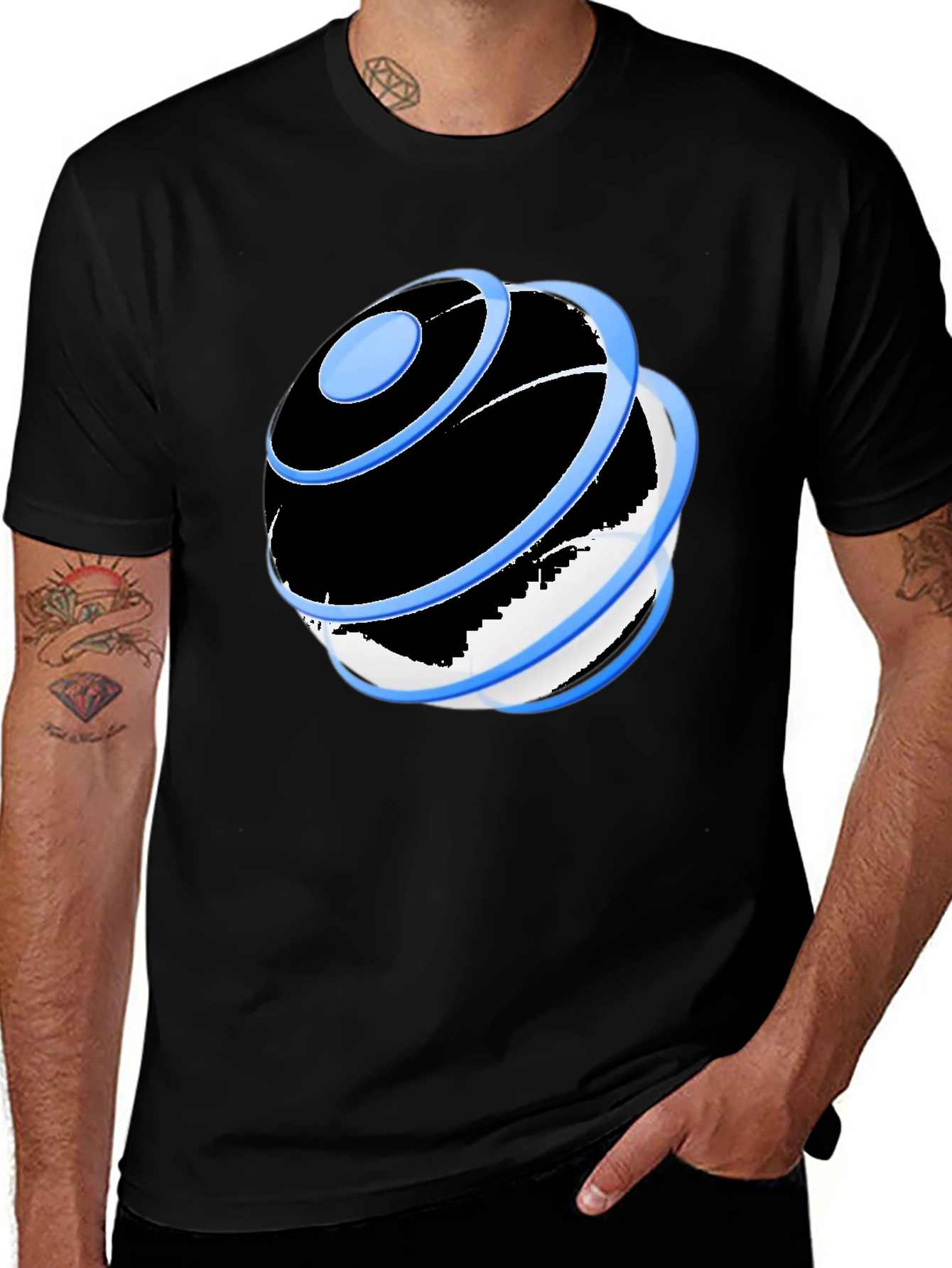 Black T-Shirt with Abstract Globe Graphic Print