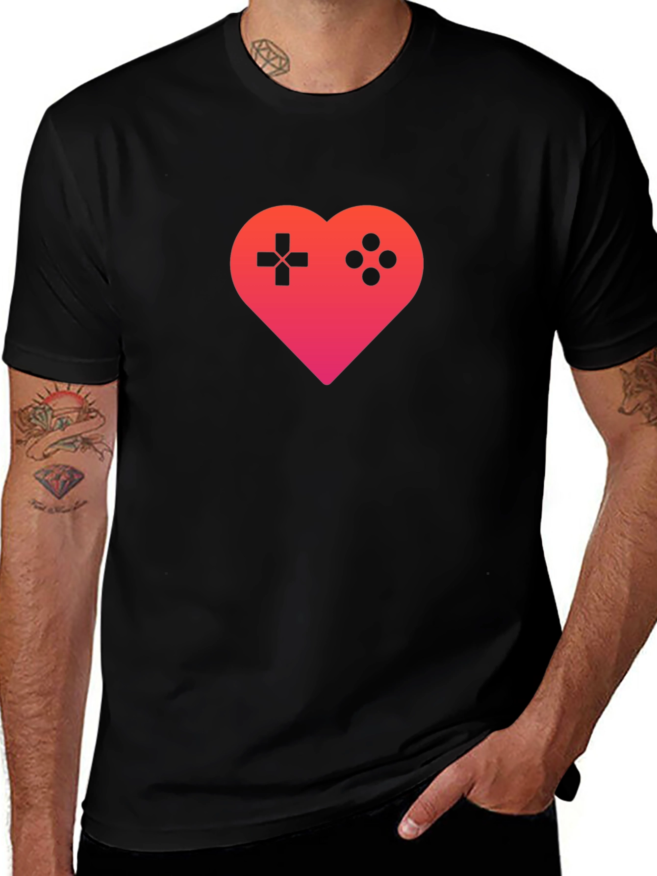 Variant 14 of Gamer Love Heart T-Shirt - Black Graphic Tee