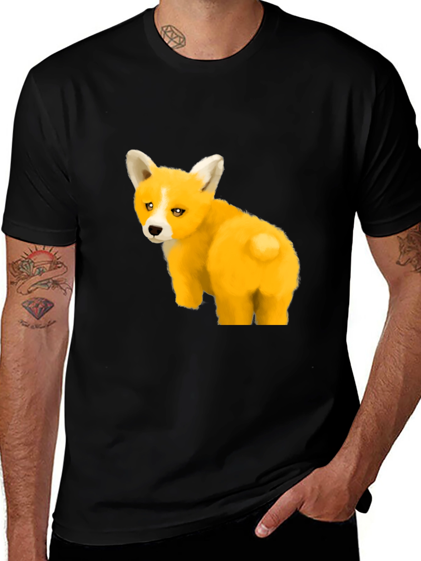 Variant 27 of Cute Corgi Puppy Black T-Shirt