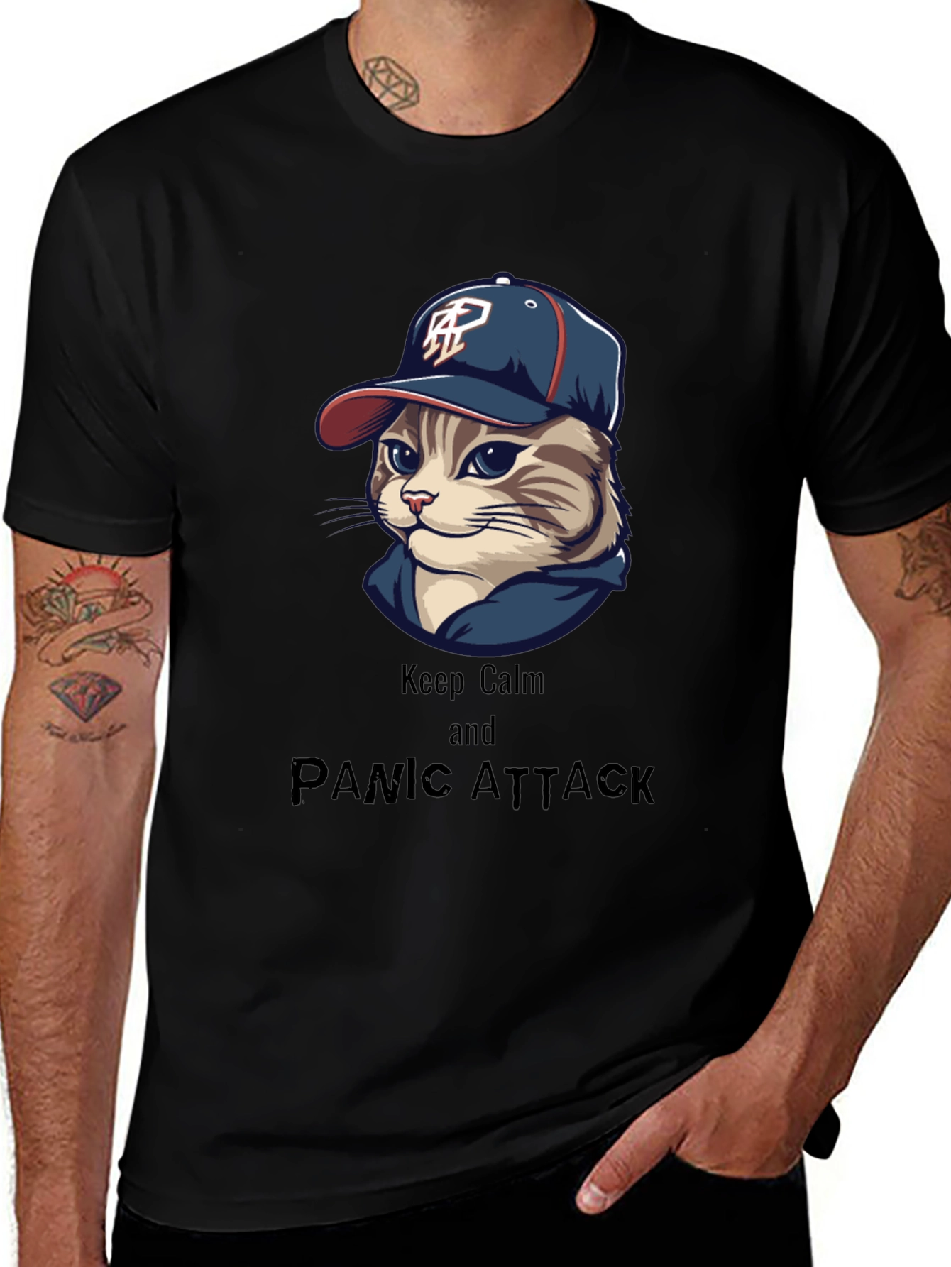 Variant 25 of Cool Cat Panic Attack Graphic T-Shirt