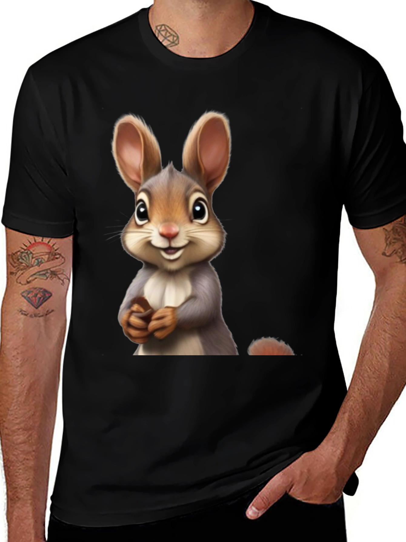 Variant 22 of Cute Bunny Graphic Black T-Shirt