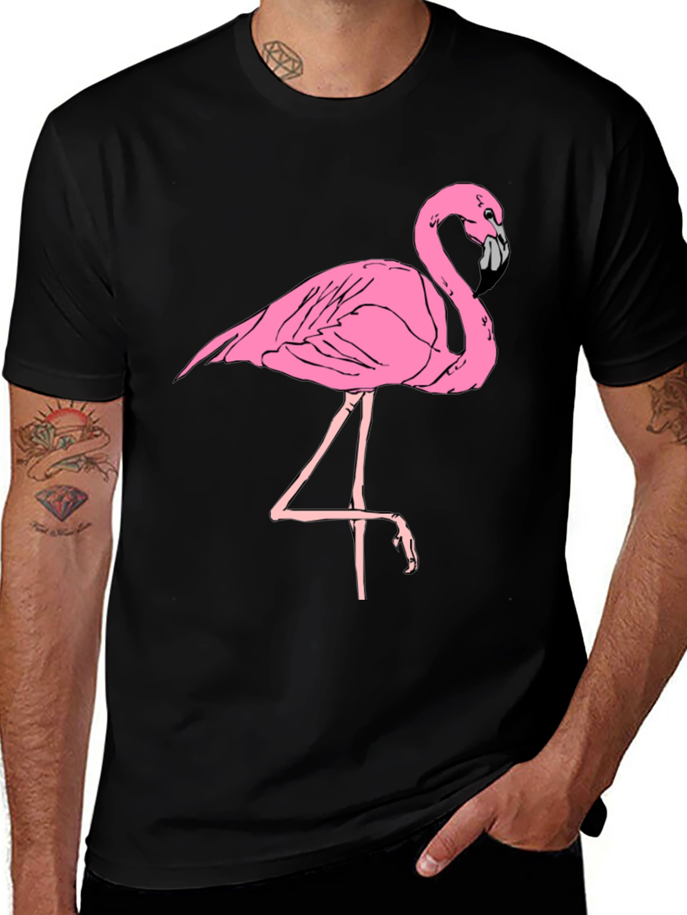 Variant 26 of Men's Black T-Shirt with Pink Flamingo Graphic