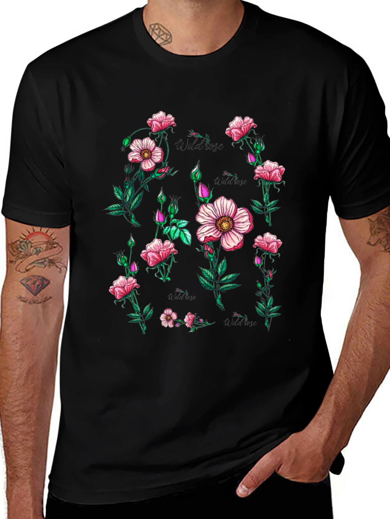 Variant 3 of Wildrose Floral Print Black T-Shirt