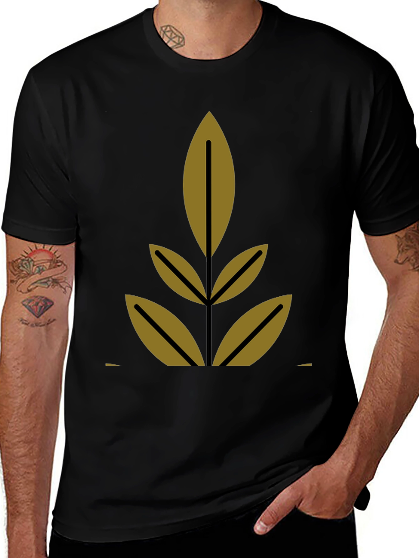 Variant 3 of Modern Leaf Design Black T-Shirt