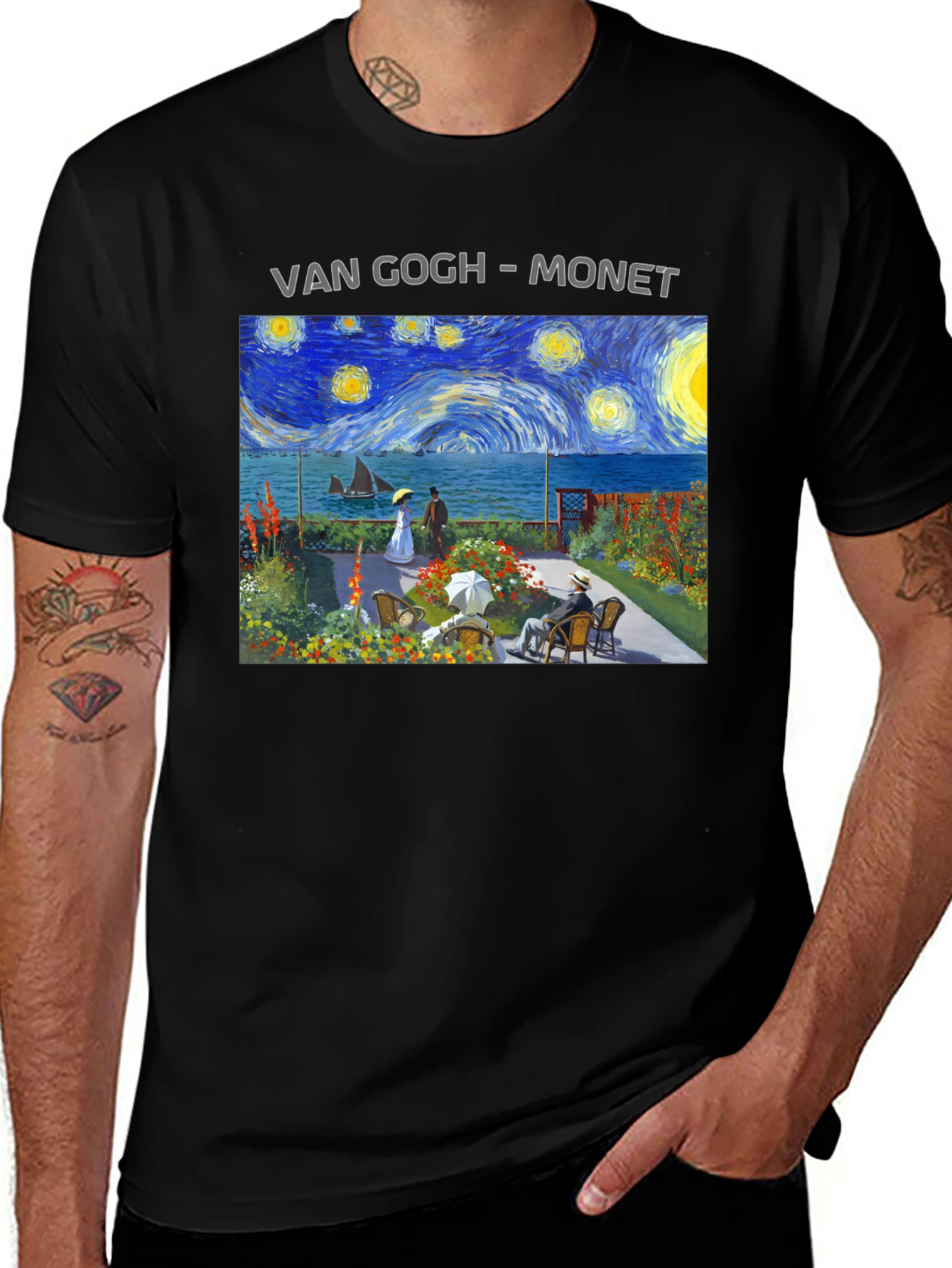 Variant 19 of Van Gogh-Monet Art Print Black T-Shirt