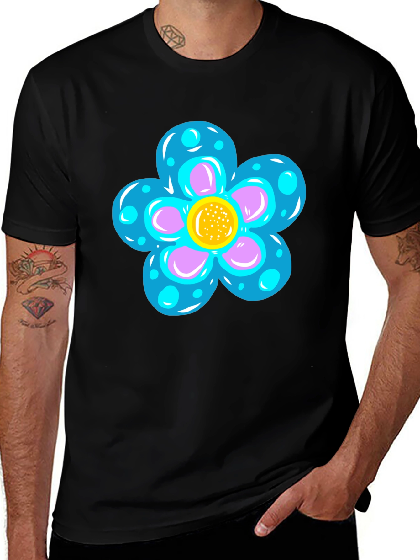 Variant 18 of Funky Flower Graphic Black T-Shirt