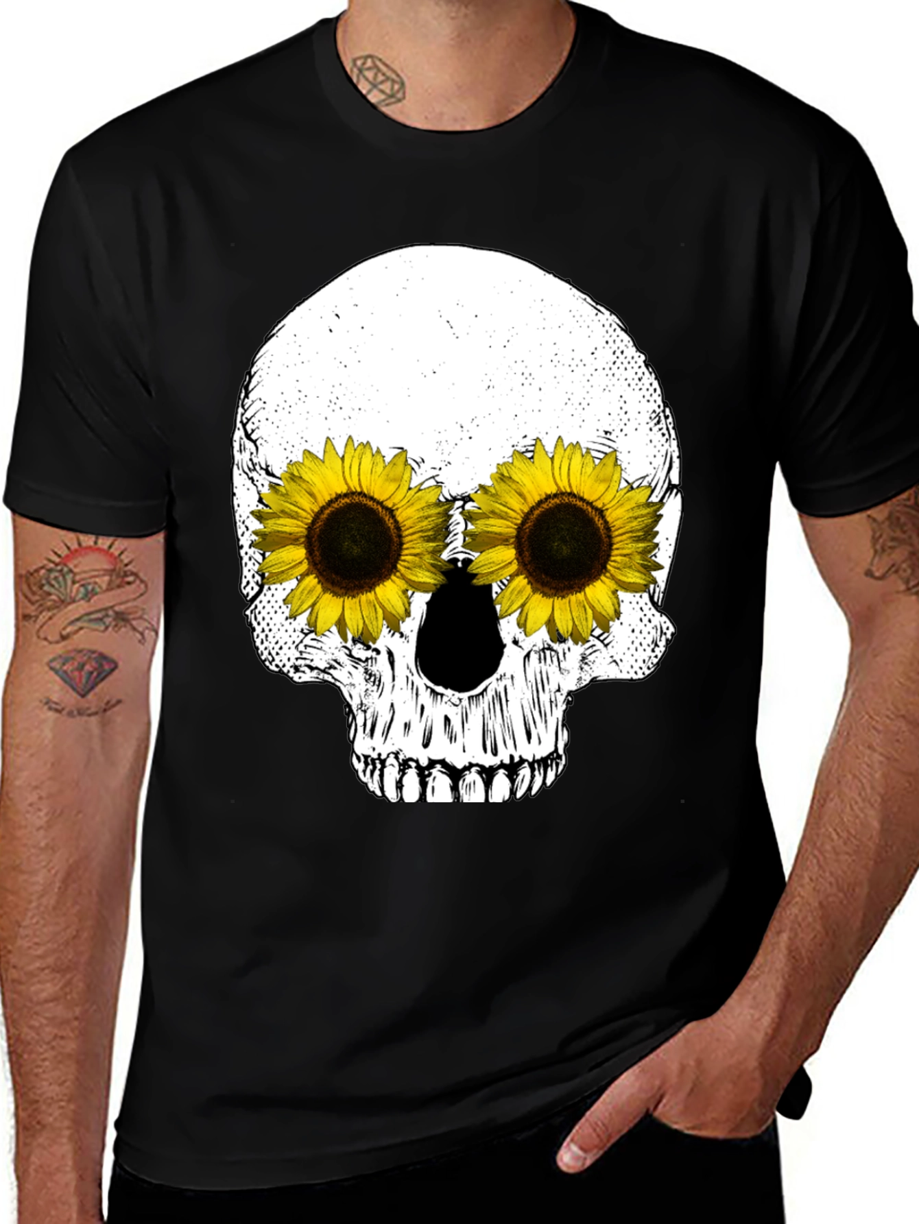 Variant 9 of Sunflower Skull Graphic Tee - Unique Halloween T-Shirt