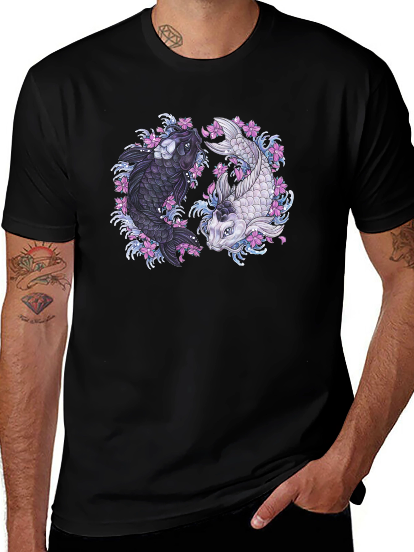 Black Yin Yang Koi Fish Graphic Tee main image