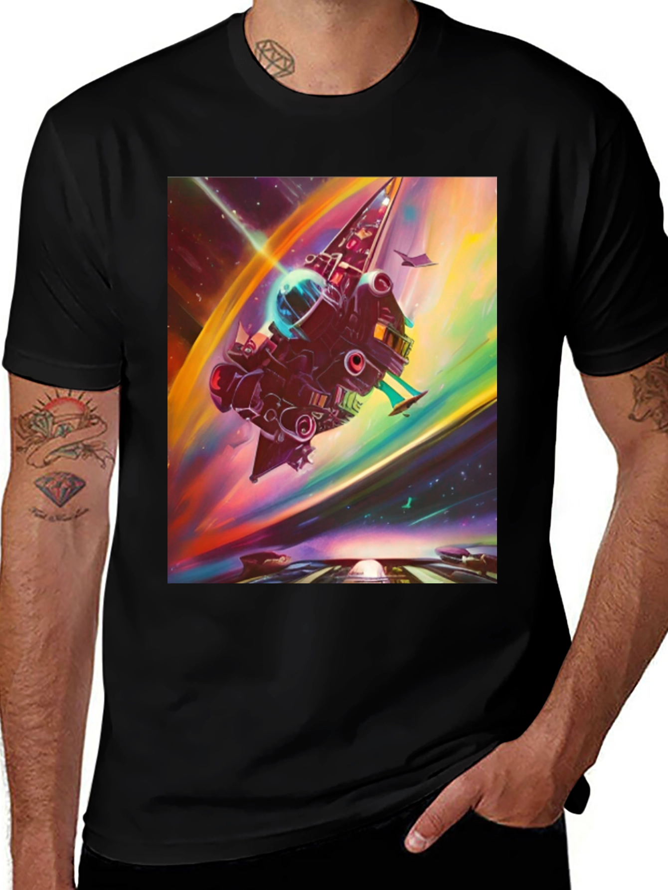 Variant 28 of Sci-Fi Spaceship Graphic Tee - Black Cotton