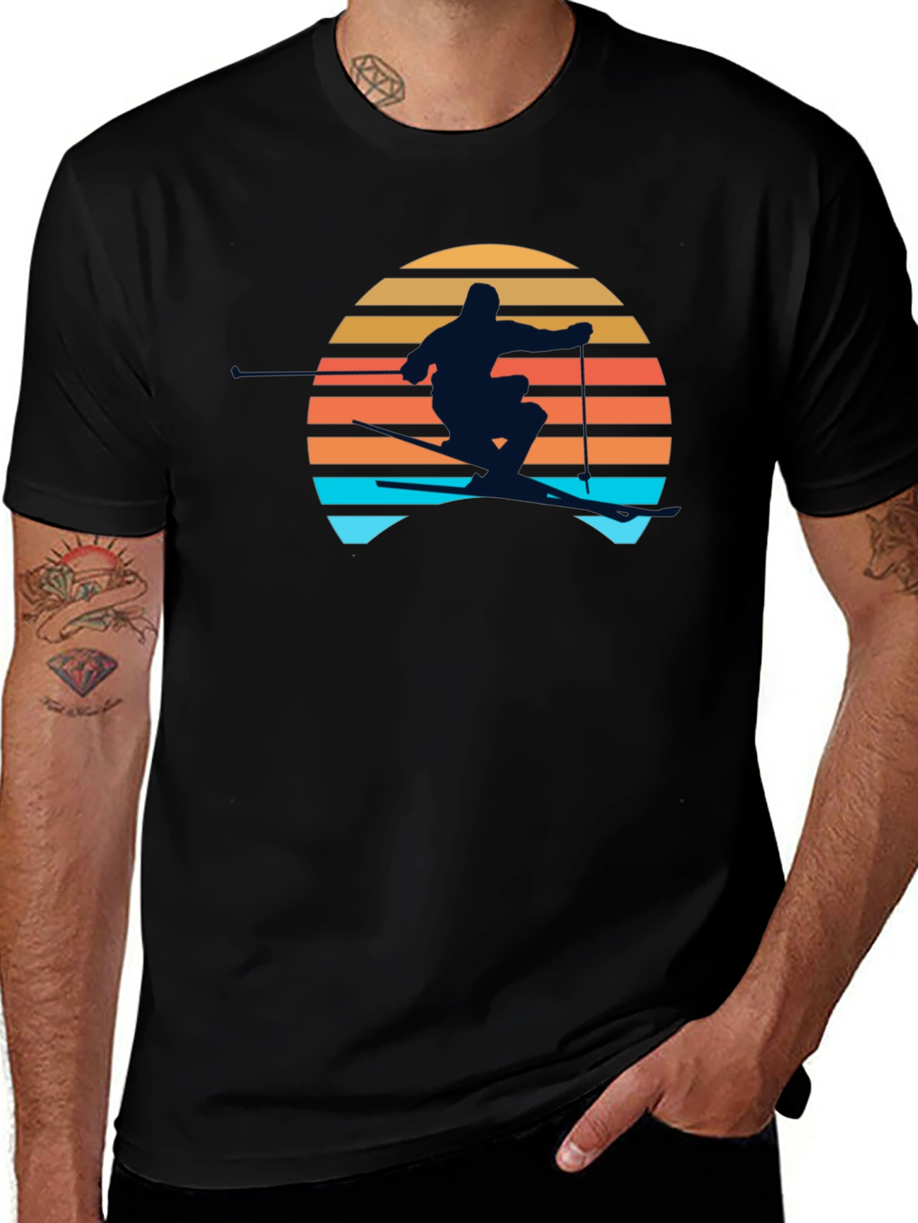 Variant 4 of Retro Sunset Skier Graphic T-Shirt