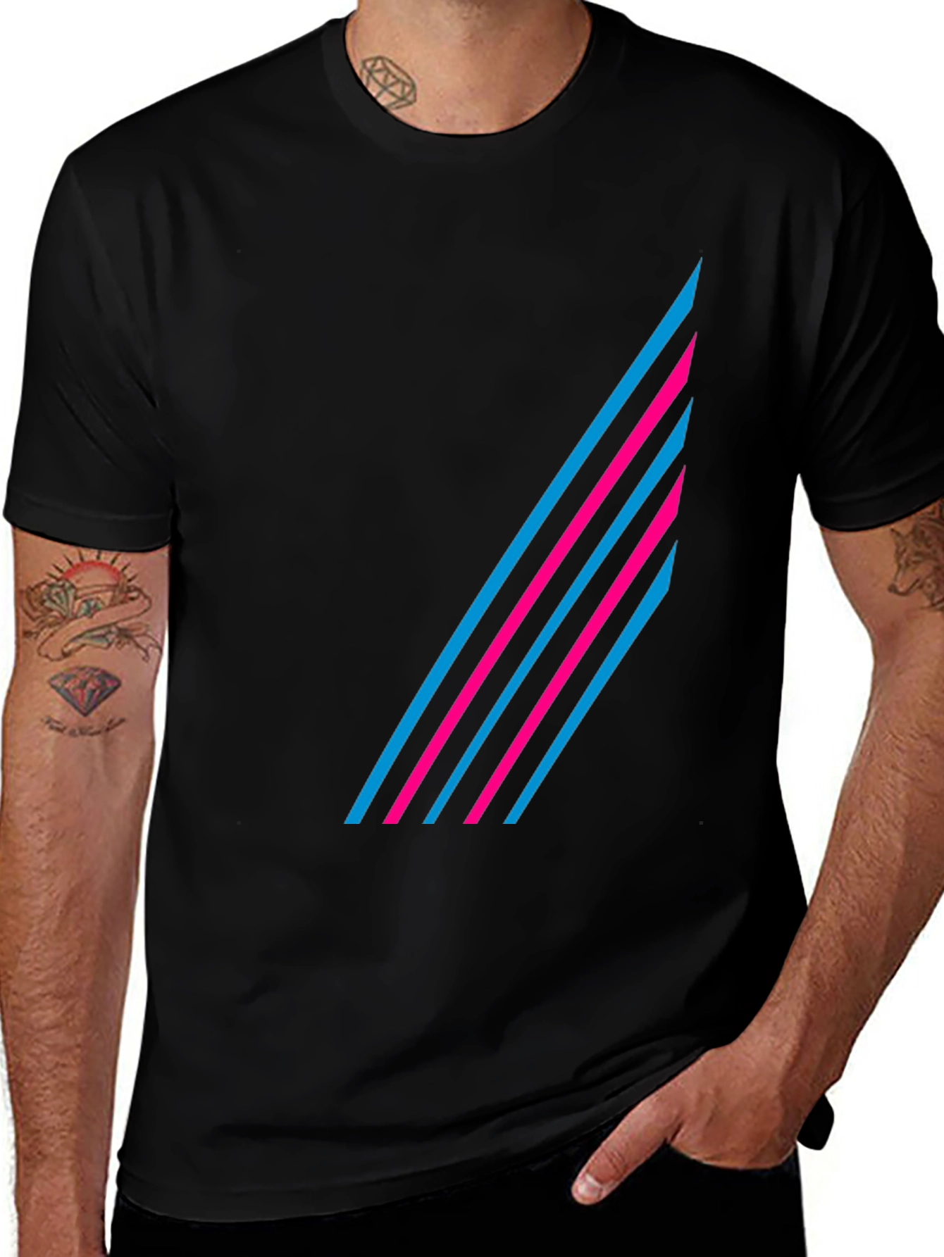 Variant 25 of Retro Stripe Graphic Black T-Shirt