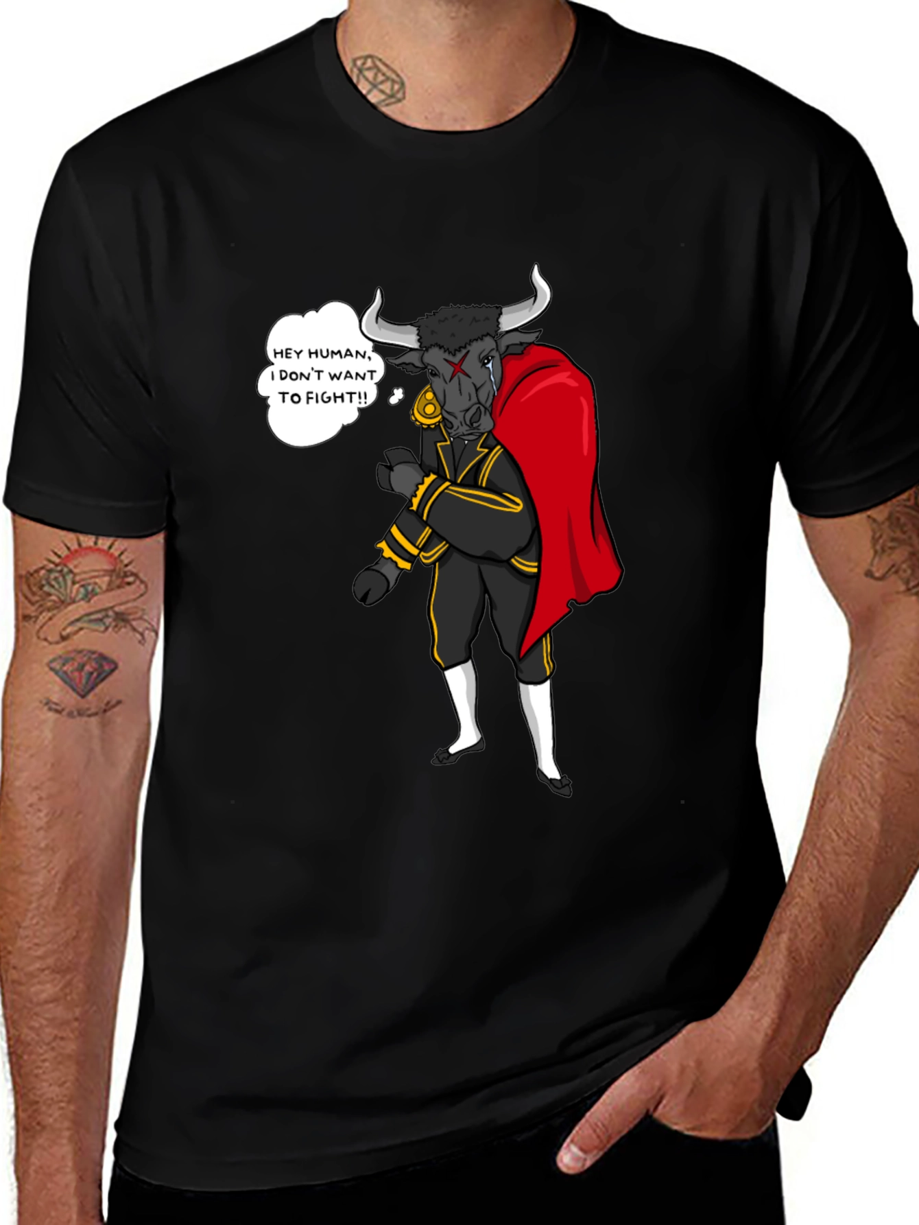 Variant 6 of Funny Bull T-Shirt - Hey Human, I Don't Want To Fight
