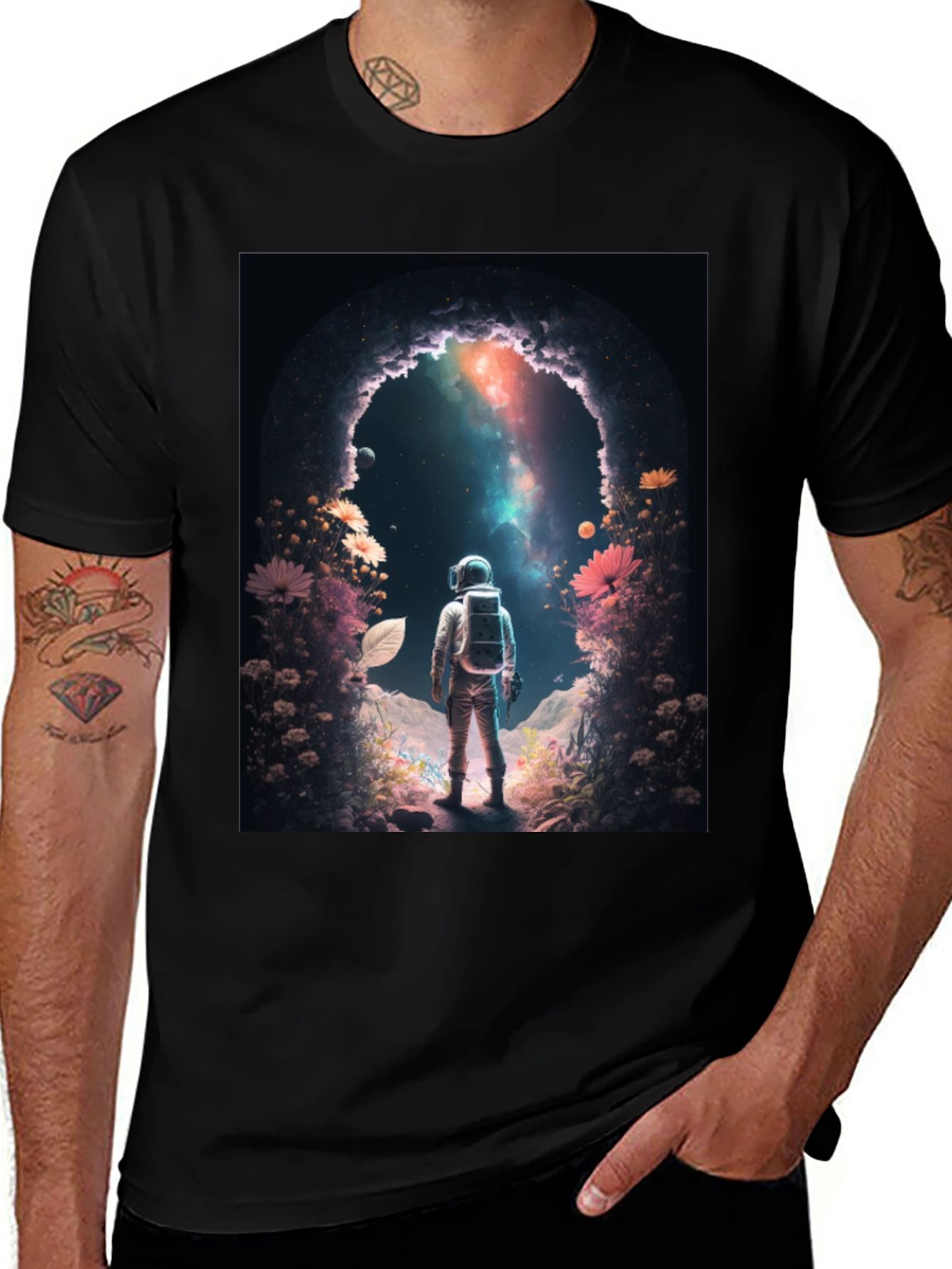 Variant 19 of Astronaut Galaxy Portal Graphic Tee - Black
