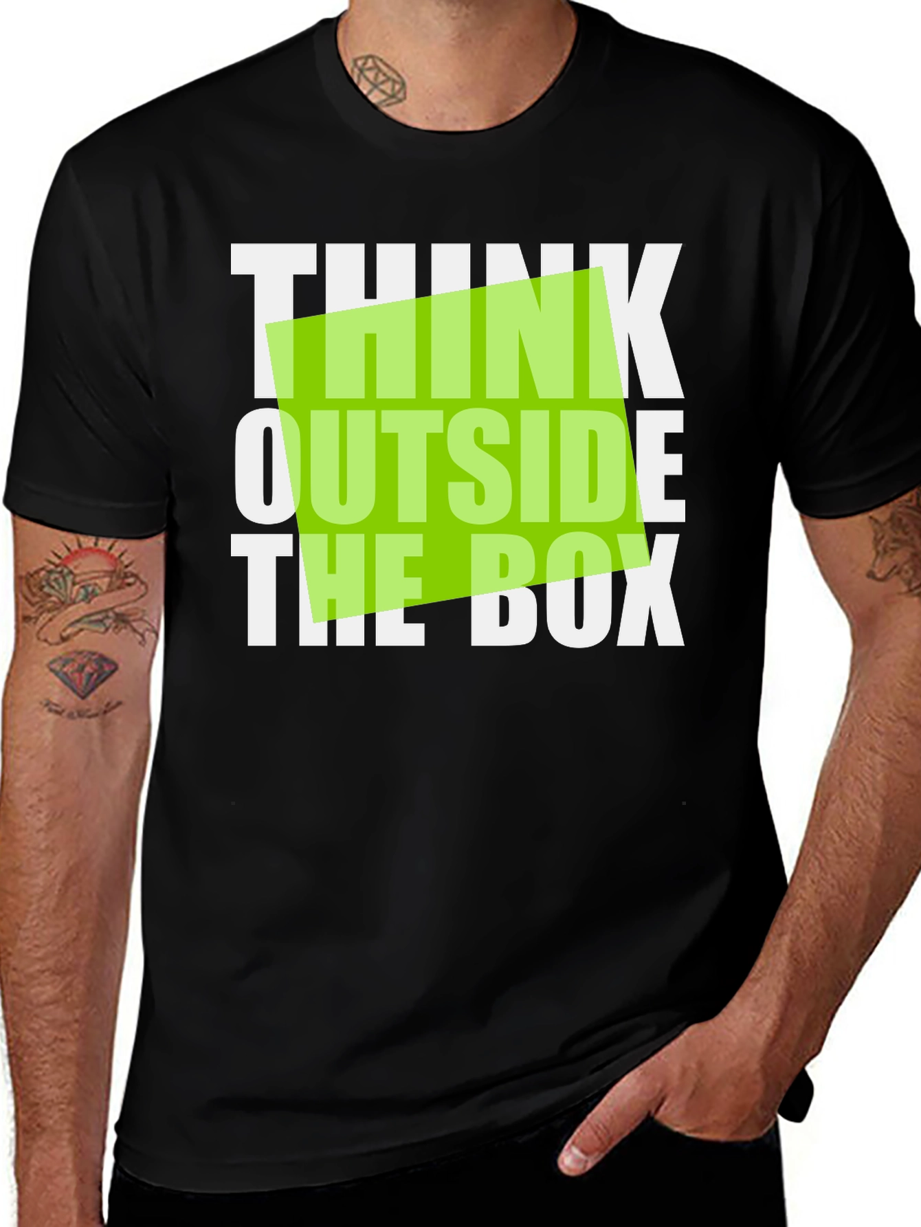 Variant 7 of Think Outside the Box Graphic Tee - Black Cotton T-Shirt