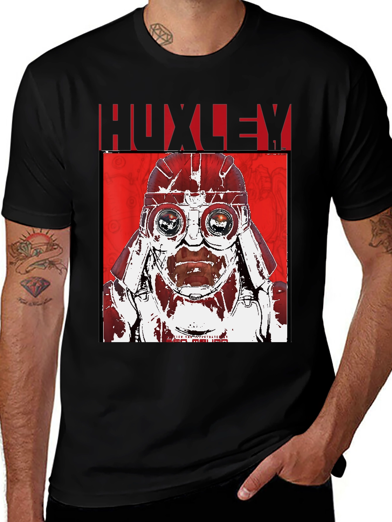 Variant 13 of Huxley Red Graphic Print Black T-Shirt