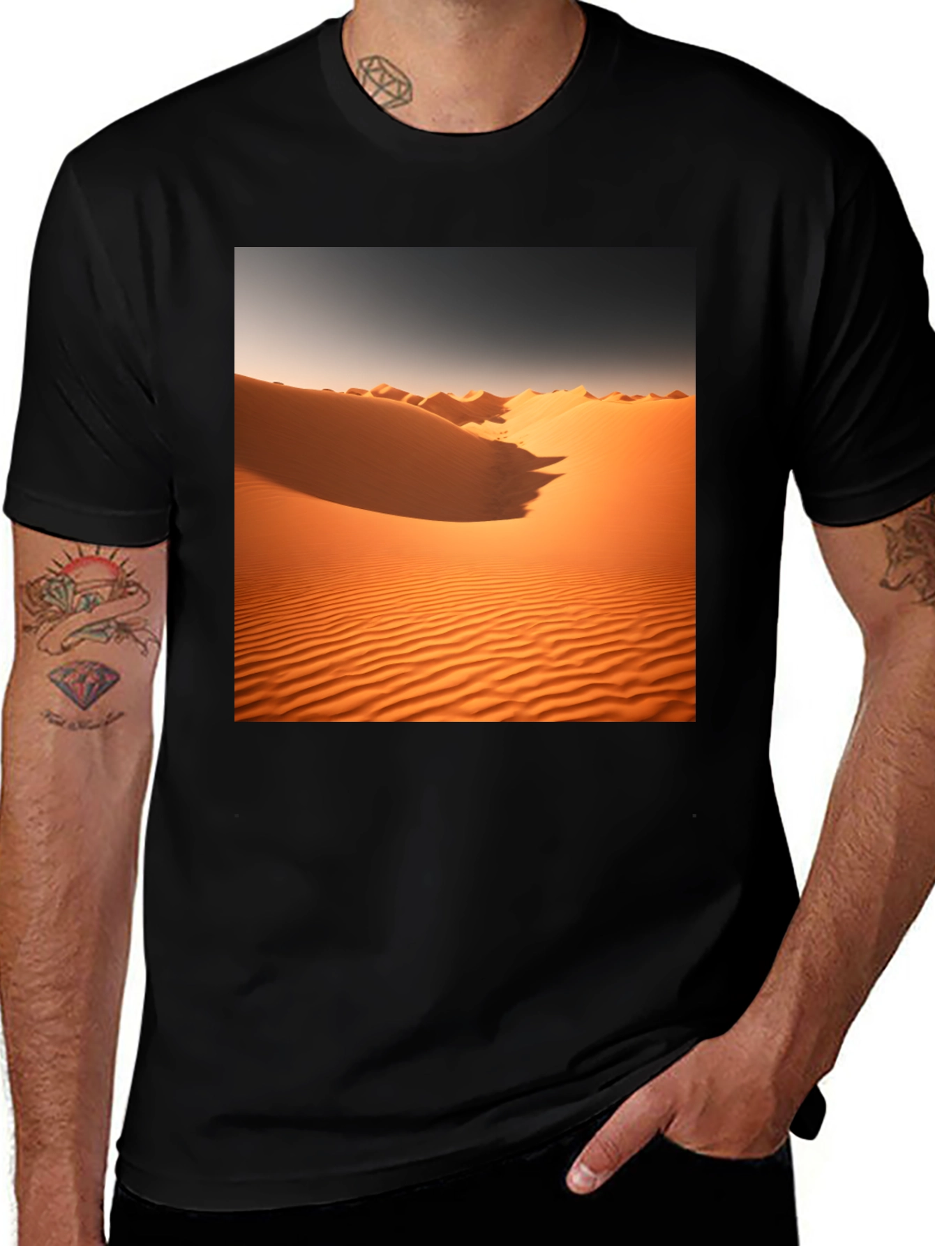 Variant 9 of Desert Sands Graphic Tee - Black Cotton T-Shirt