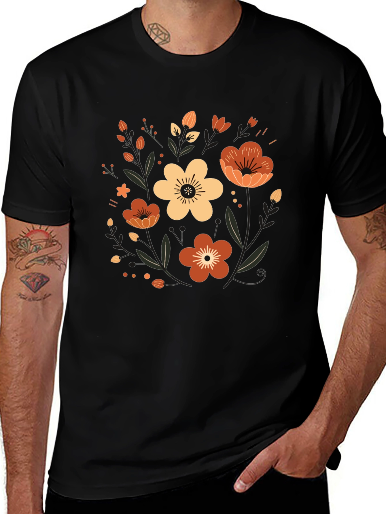 Variant 27 of Floral Print Black T-Shirt | Stylish Casual Wear