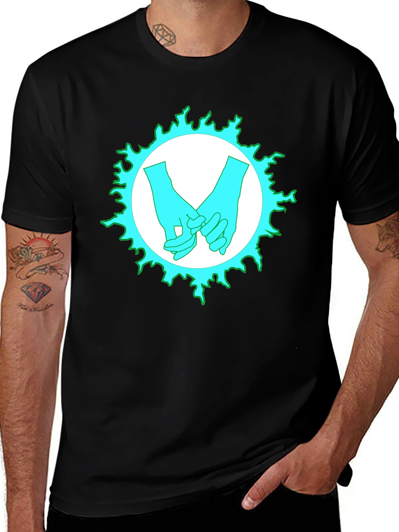 Variant 12 of Cyan Hands Graphic Print Black T-Shirt