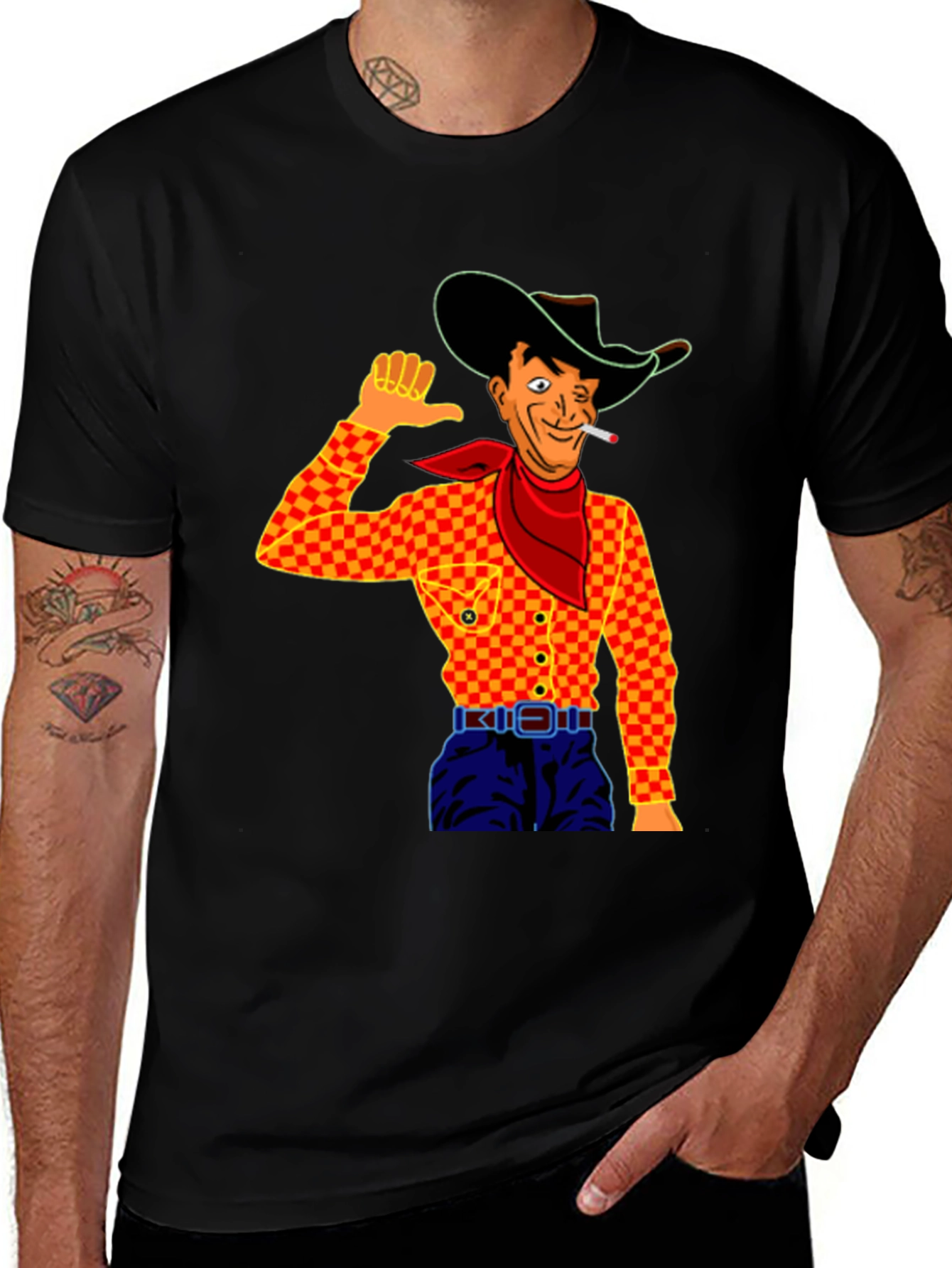 Variant 24 of Cowboy Cartoon Graphic Black T-Shirt