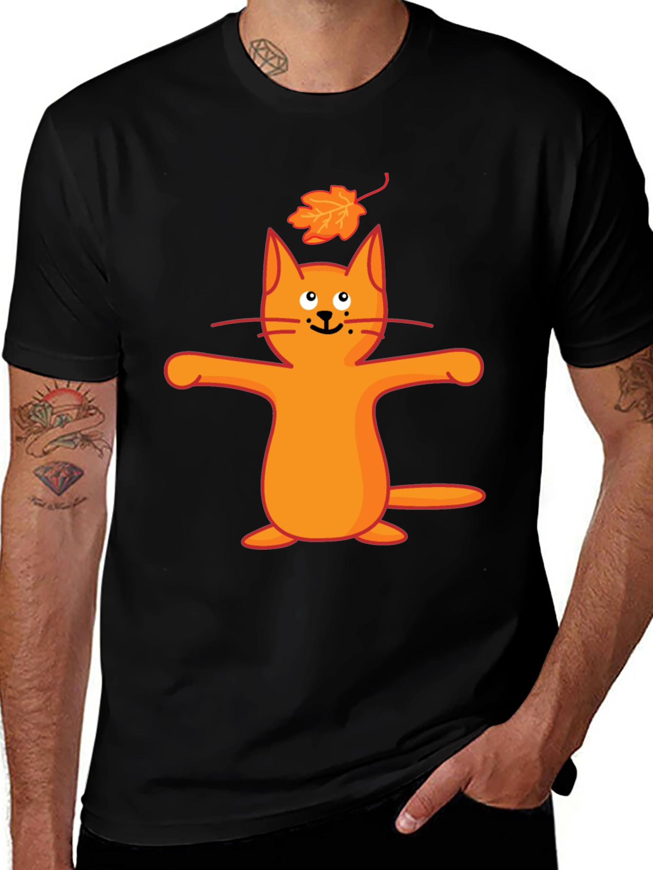 Variant 11 of Whimsical Cat & Leaf Graphic T-Shirt