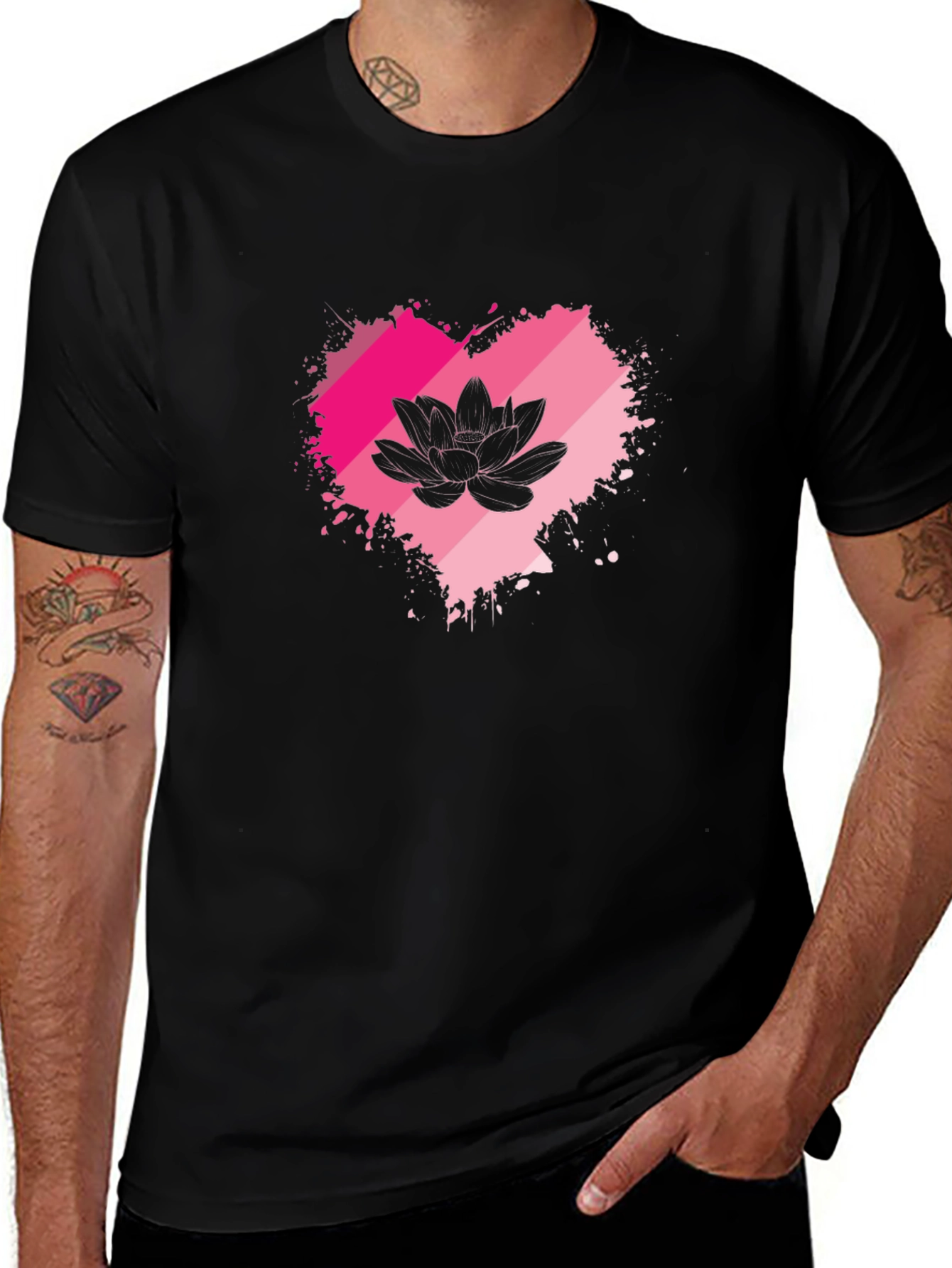 Lotus Heart Graphic Tee - Black Cotton Blend