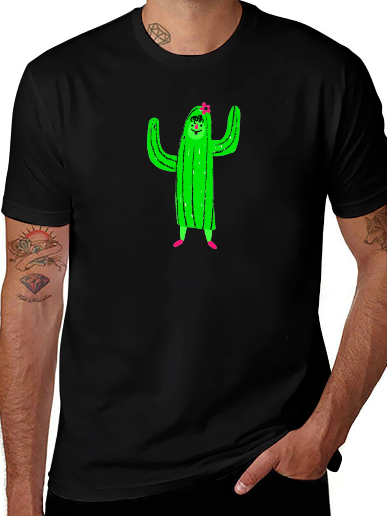 Variant 25 of Cactus Character Graphic Black T-Shirt