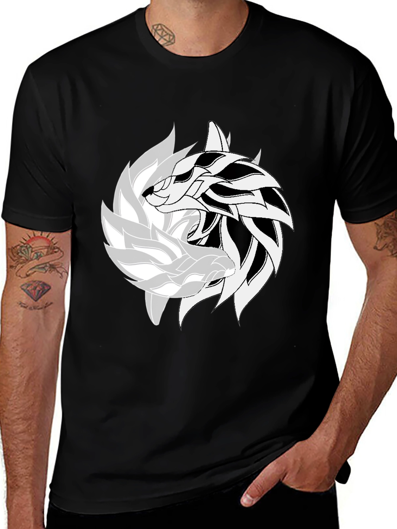 Variant 26 of Yin Yang Wolves Graphic Tee - Black