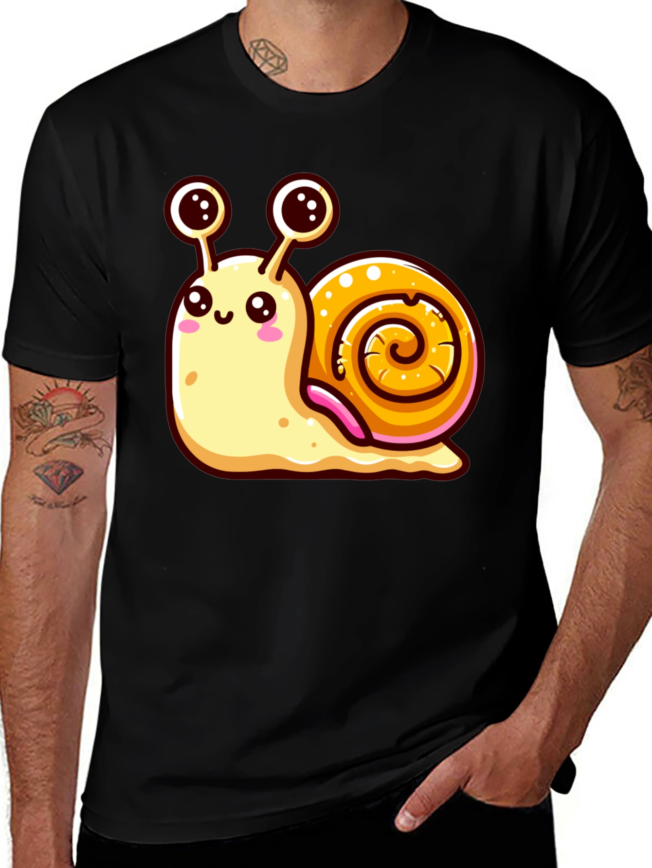 Variant 20 of Cute Snail Graphic Tee - Black Unisex Shirt