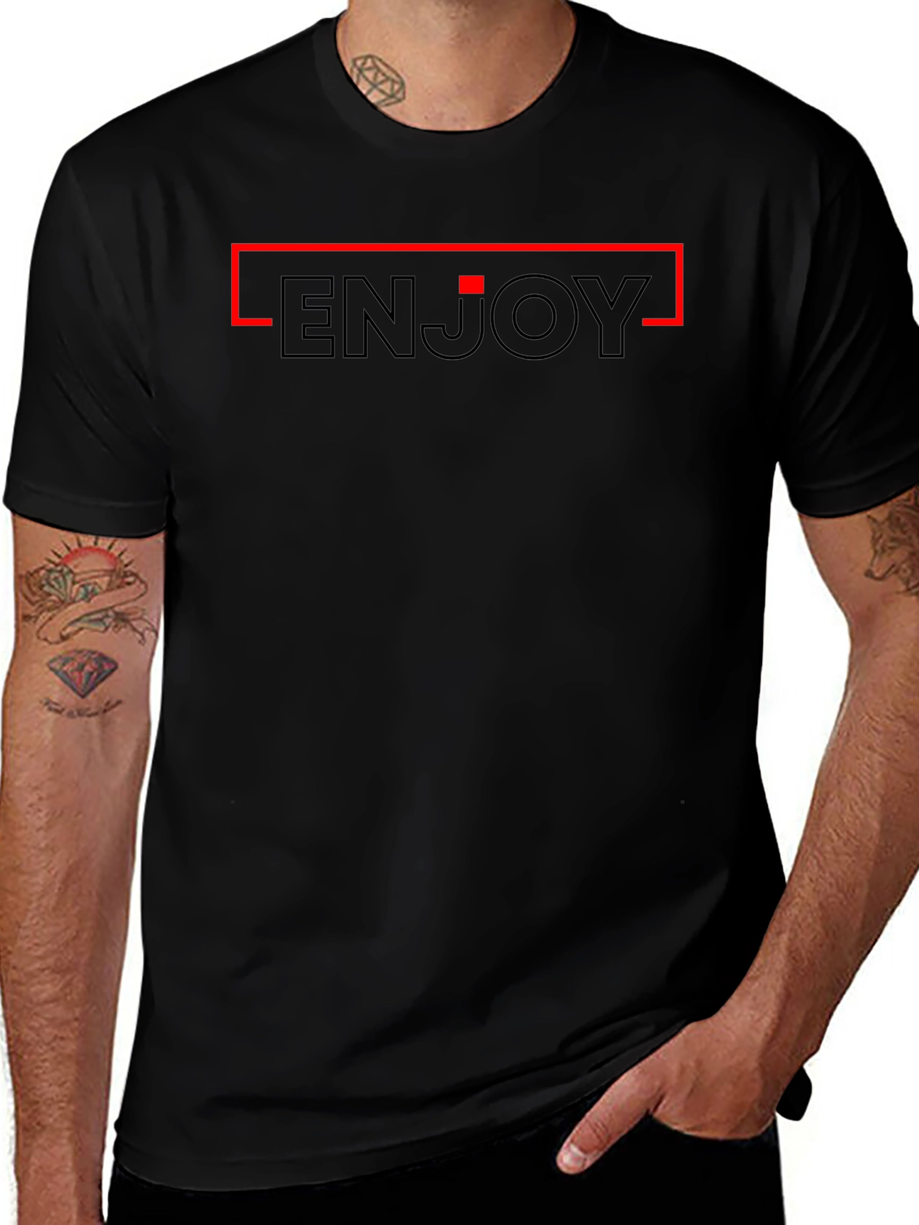 Variant 15 of Enjoy Graphic Tee - Black Crew Neck T-Shirt