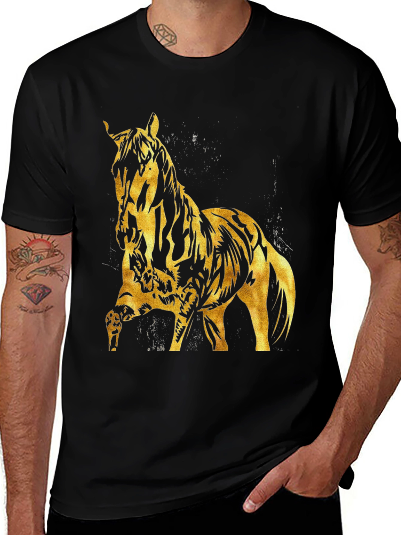Black Gold Horse Graphic Black T-Shirt main image