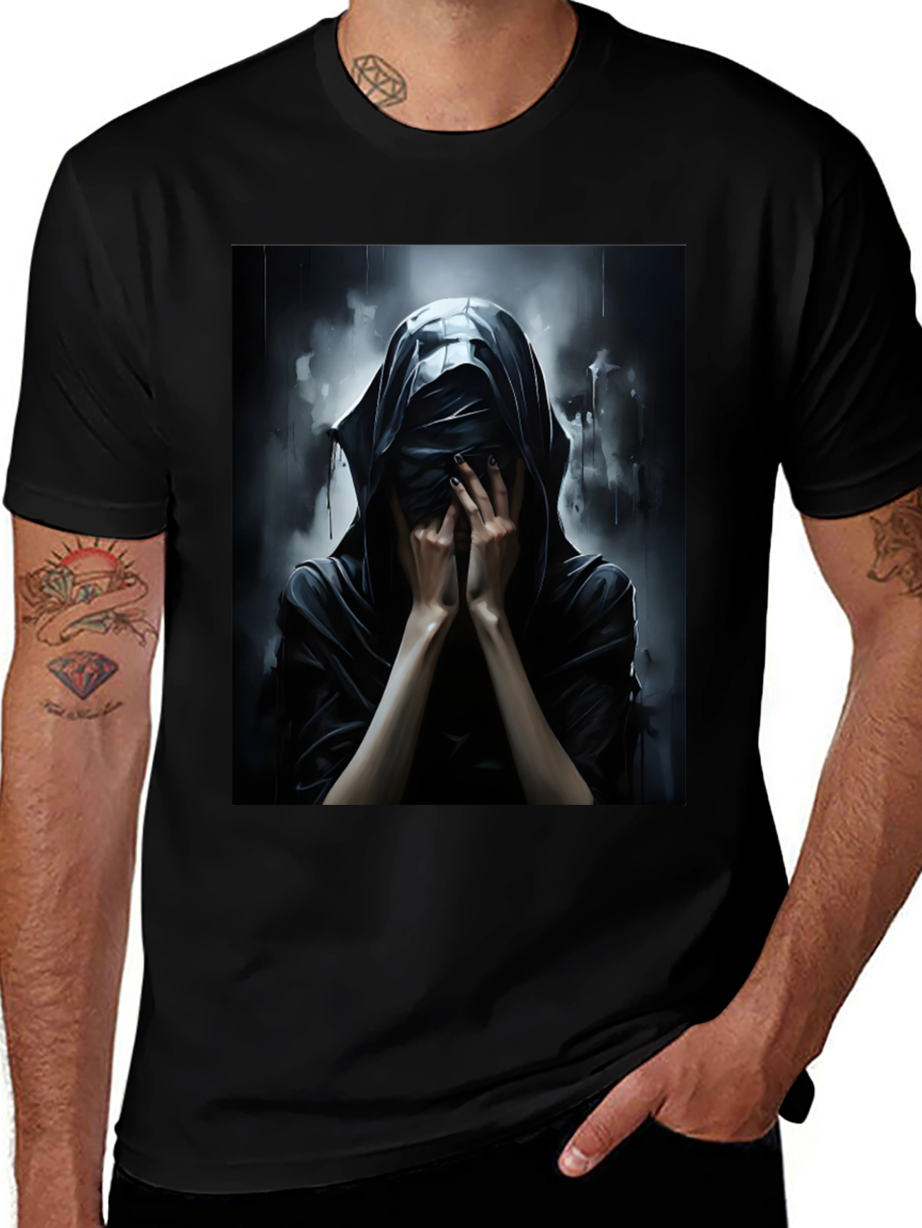 Variant 14 of Hooded Figure Graphic Tee - Stylish Comfort