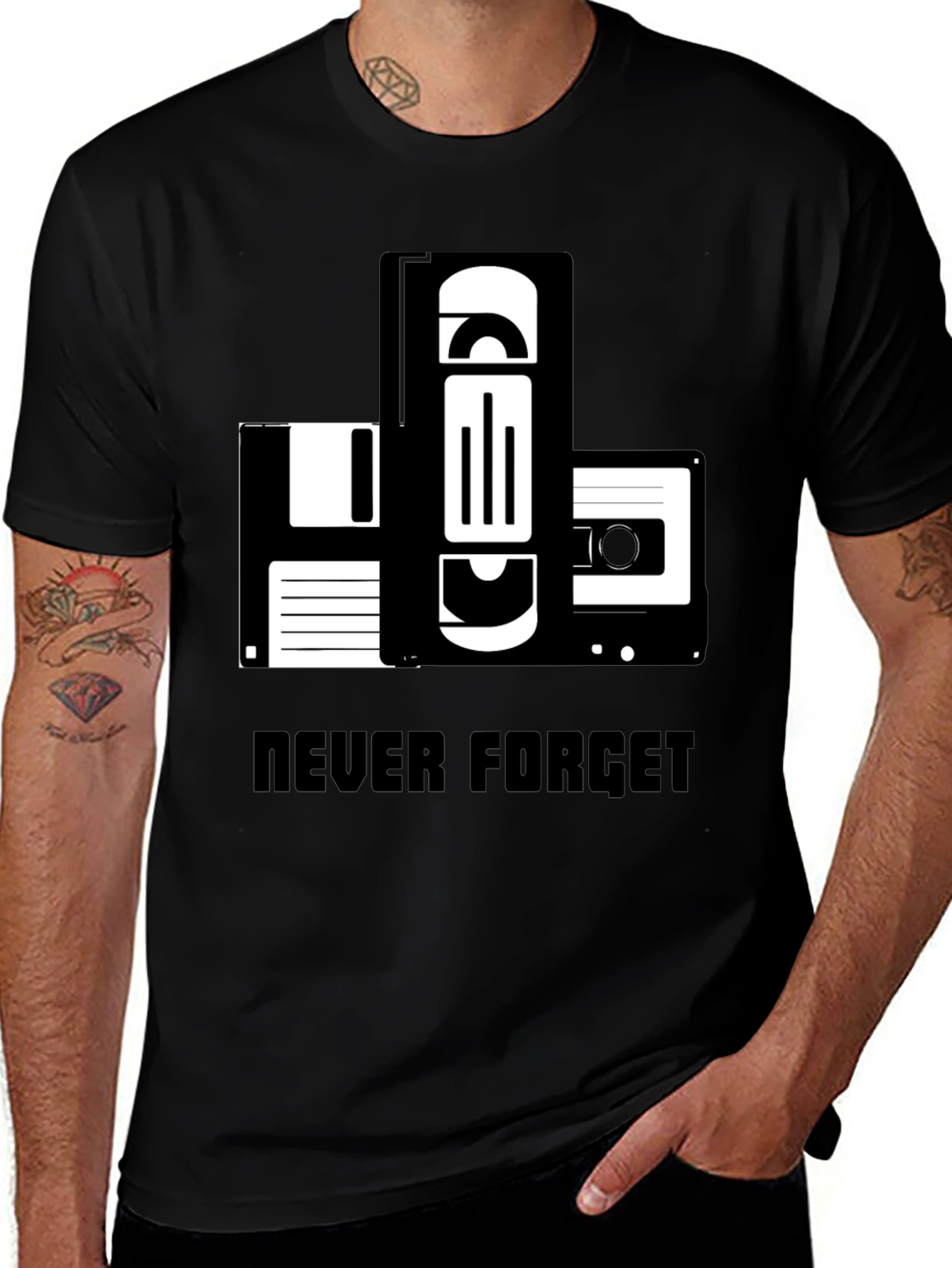 Black Retro Media T-Shirt: Never Forget main image