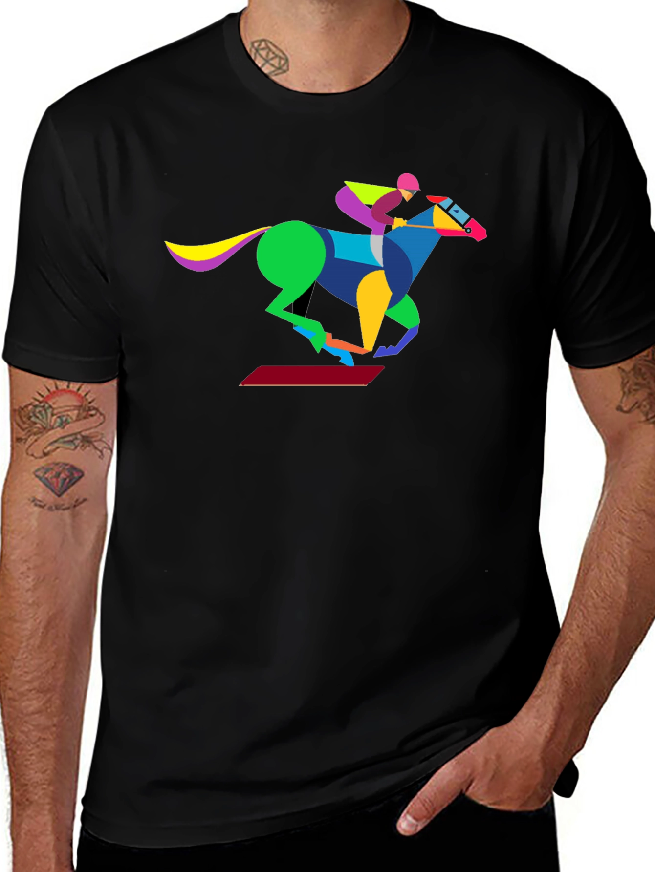 Variant 29 of Colorful Geometric Horse Racing Graphic T-Shirt