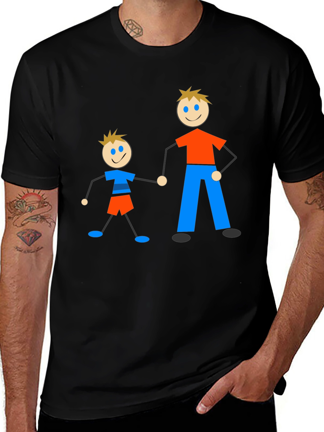 Variant 7 of Father & Son Stick Figures Tee - Black