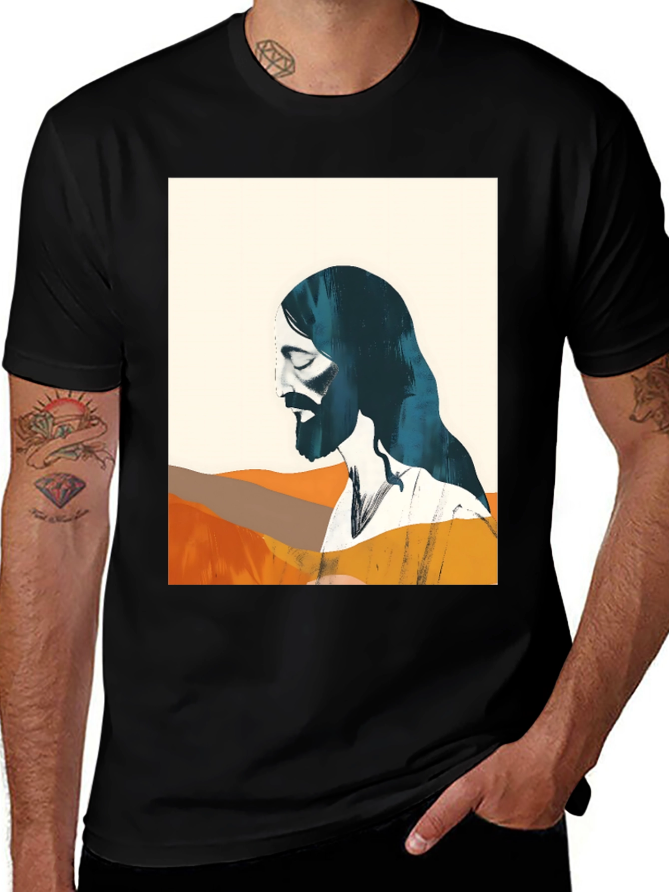 Variant 18 of Jesus Portrait Graphic Tee - Stylish & Unique Black T-Shirt