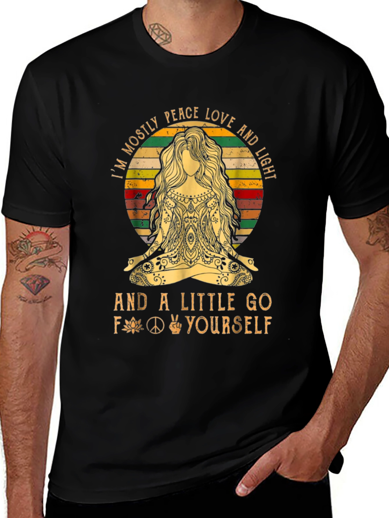 Black Peace Love & Light Graphic T-Shirt main image