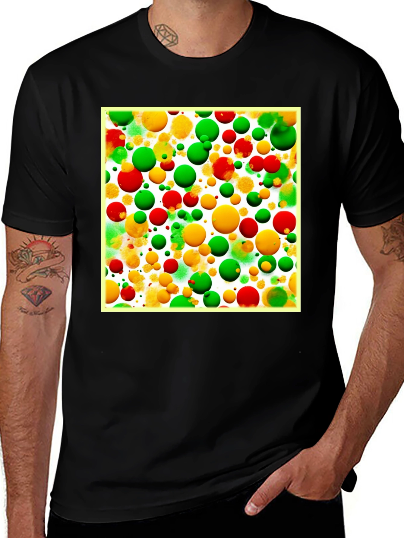 Black Colorful Bubble Pattern T-Shirt main image