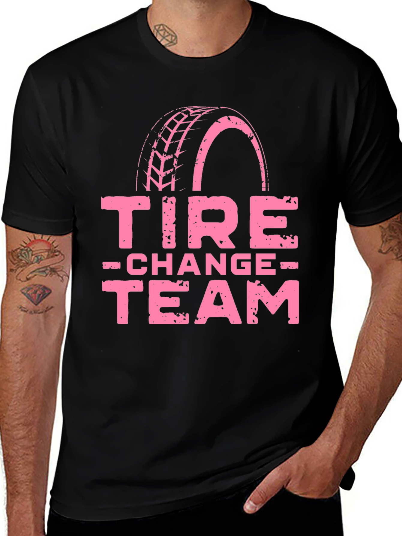Tire Change Team Graphic T-Shirt - Pink Print