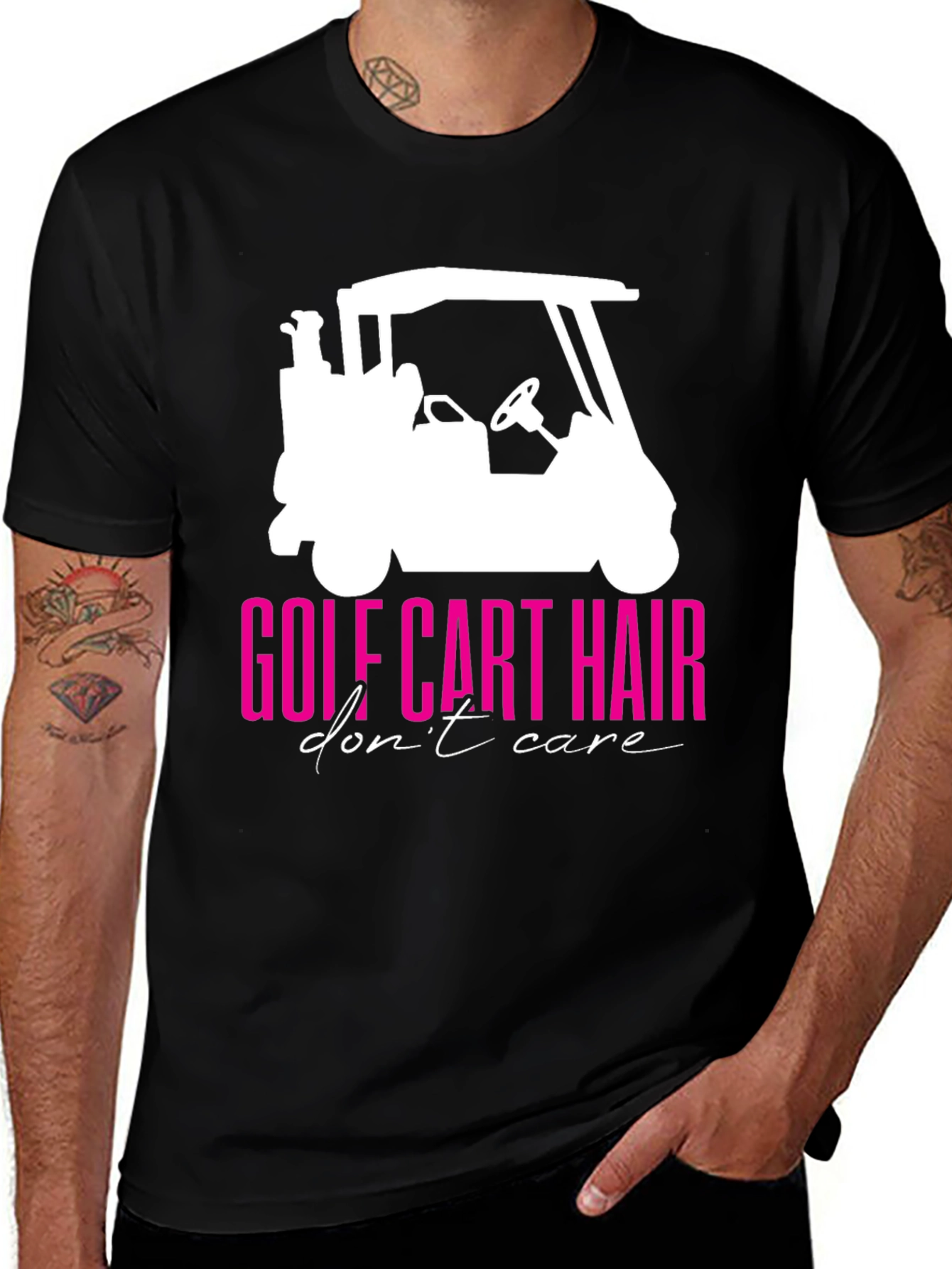 Variant 13 of Golf Cart Hair Don't Care Graphic Tee