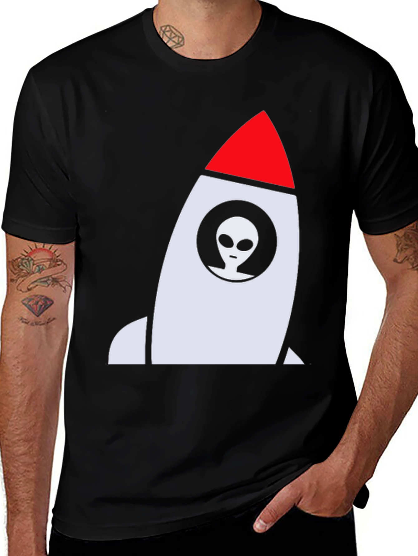 Variant 29 of Alien Rocket T-Shirt - Black Cotton Graphic Tee