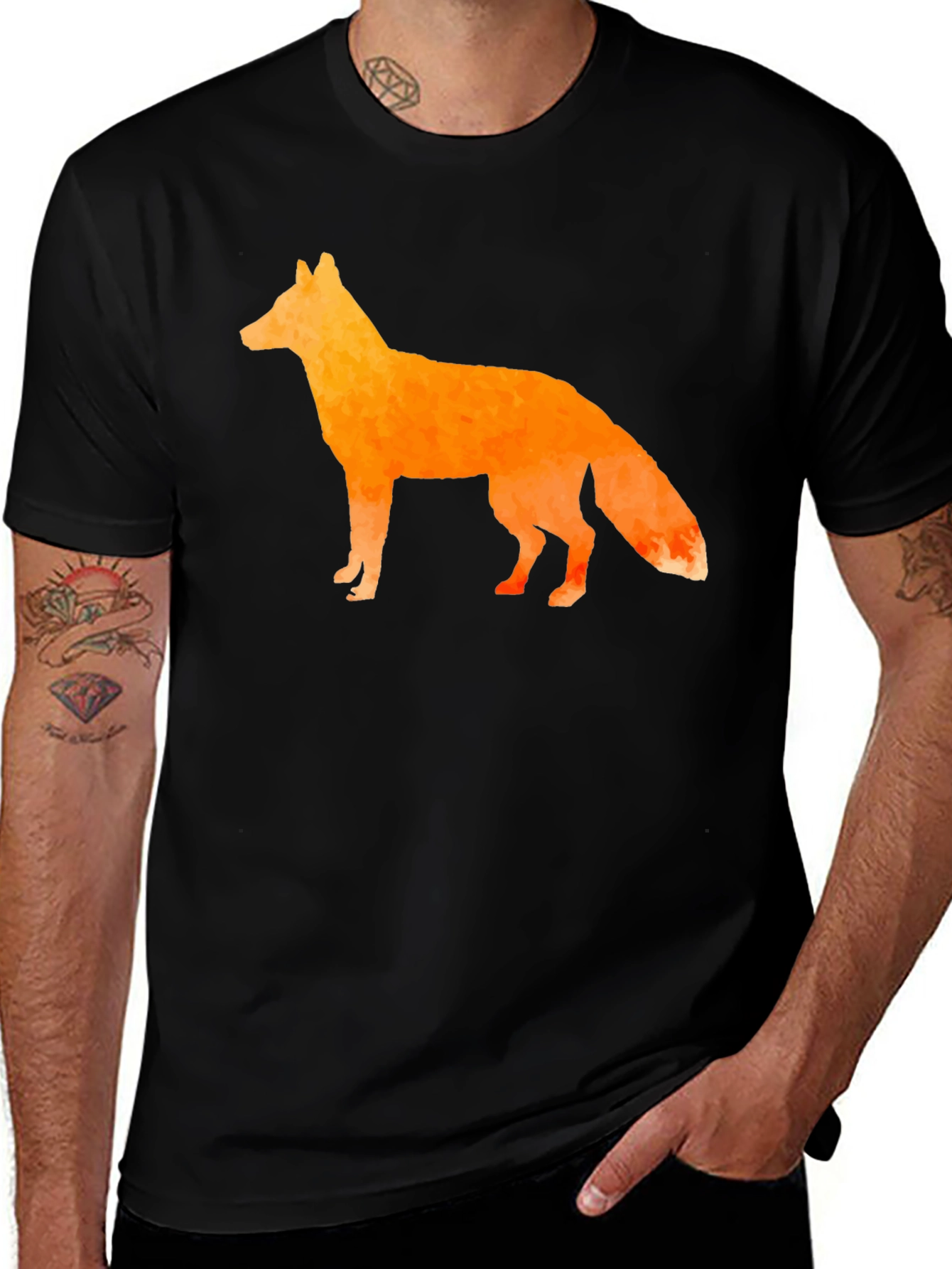 Variant 29 of Geometric Fox Graphic Tee - Stylish Men's Black T-Shirt
