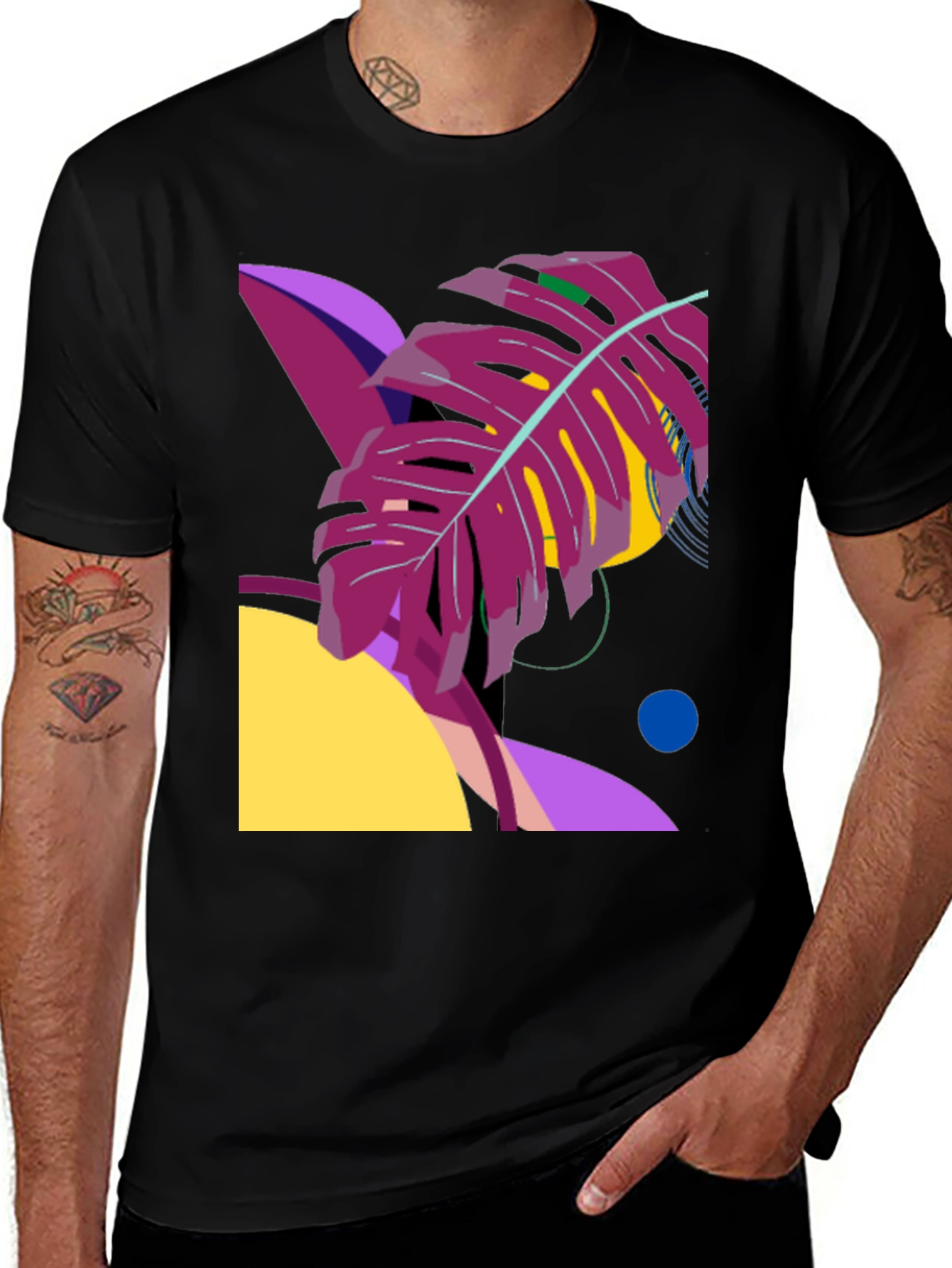 Variant 27 of Abstract Tropical Leaf Graphic Tee - Black