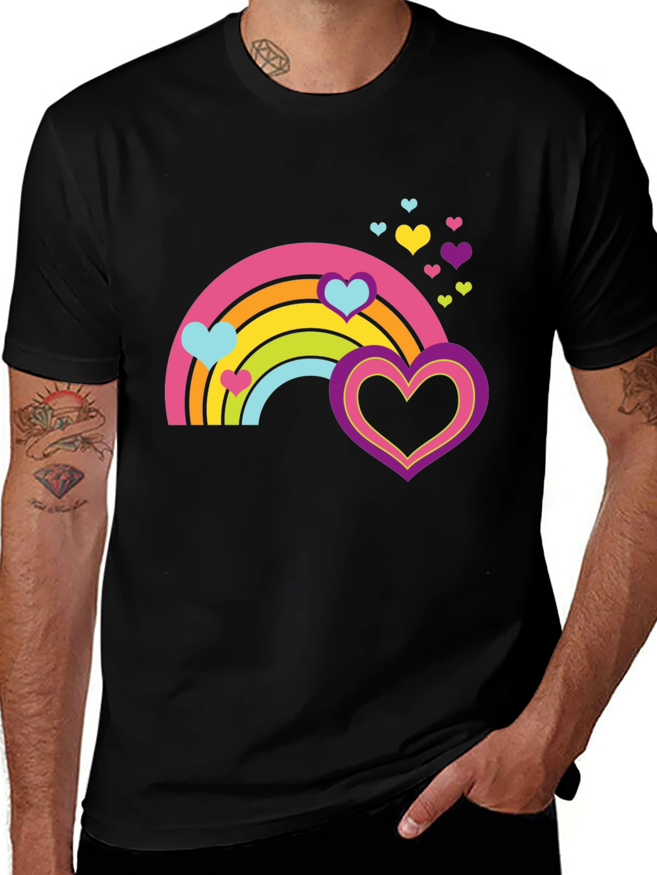 Variant 18 of Rainbow Hearts Graphic Tee - Black