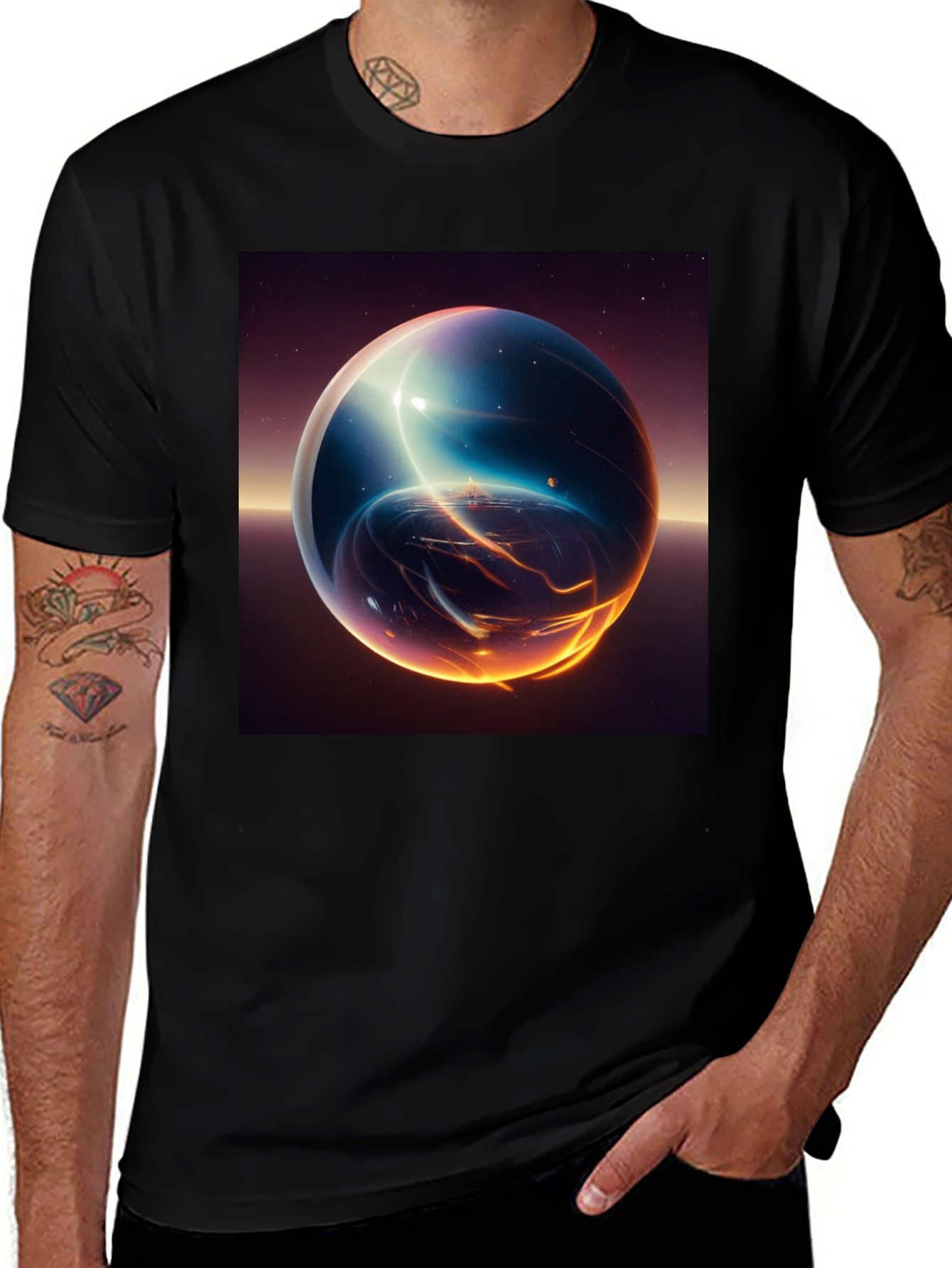Variant 24 of Cosmic Sphere Graphic T-Shirt - Premium Black Tee