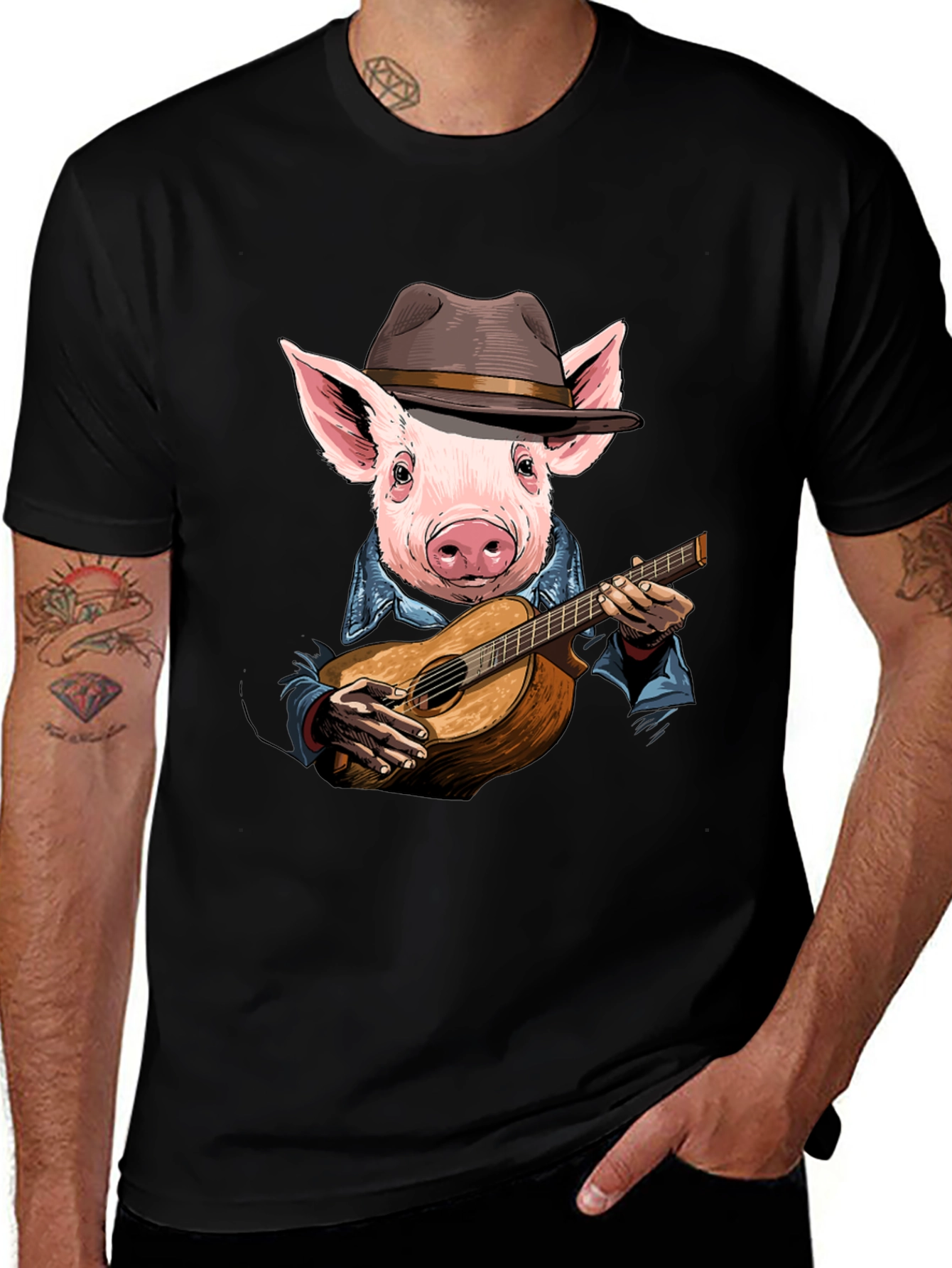 Variant 19 of Pig Playing Guitar T-Shirt - Unique Animal Graphic Tee