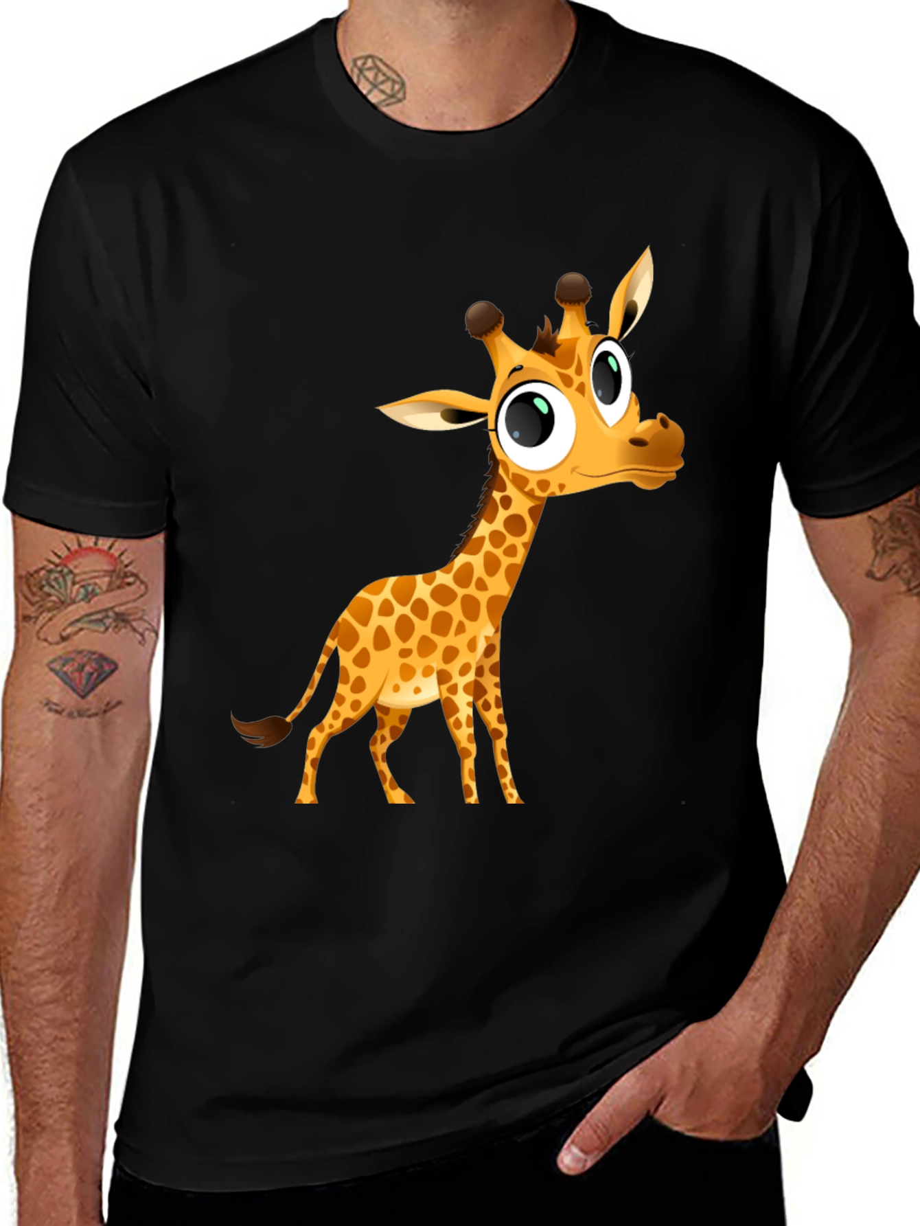 Variant 5 of Cute Giraffe Graphic Print Black T-Shirt