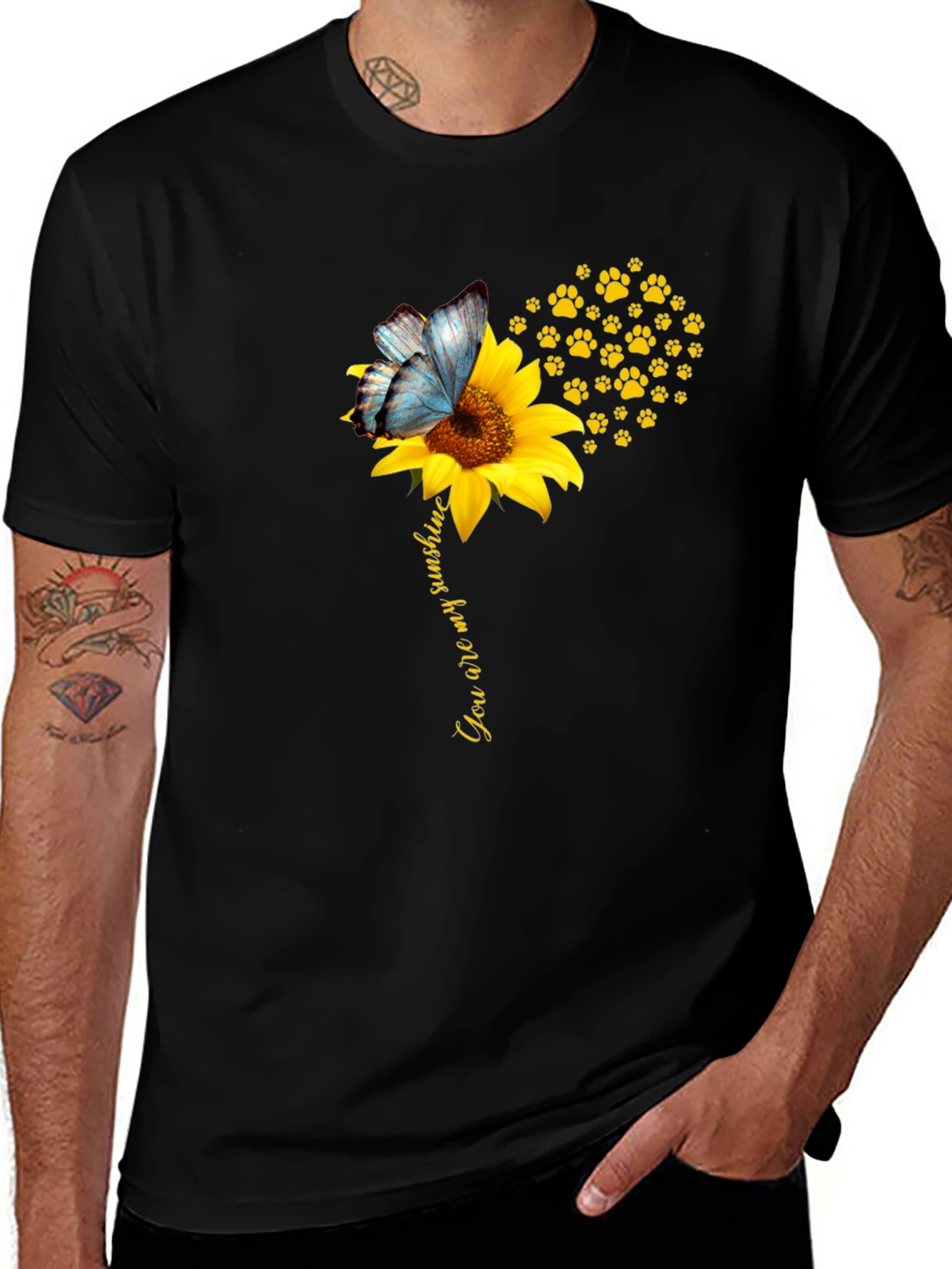 Sunflower Butterfly Paw Print T-Shirt