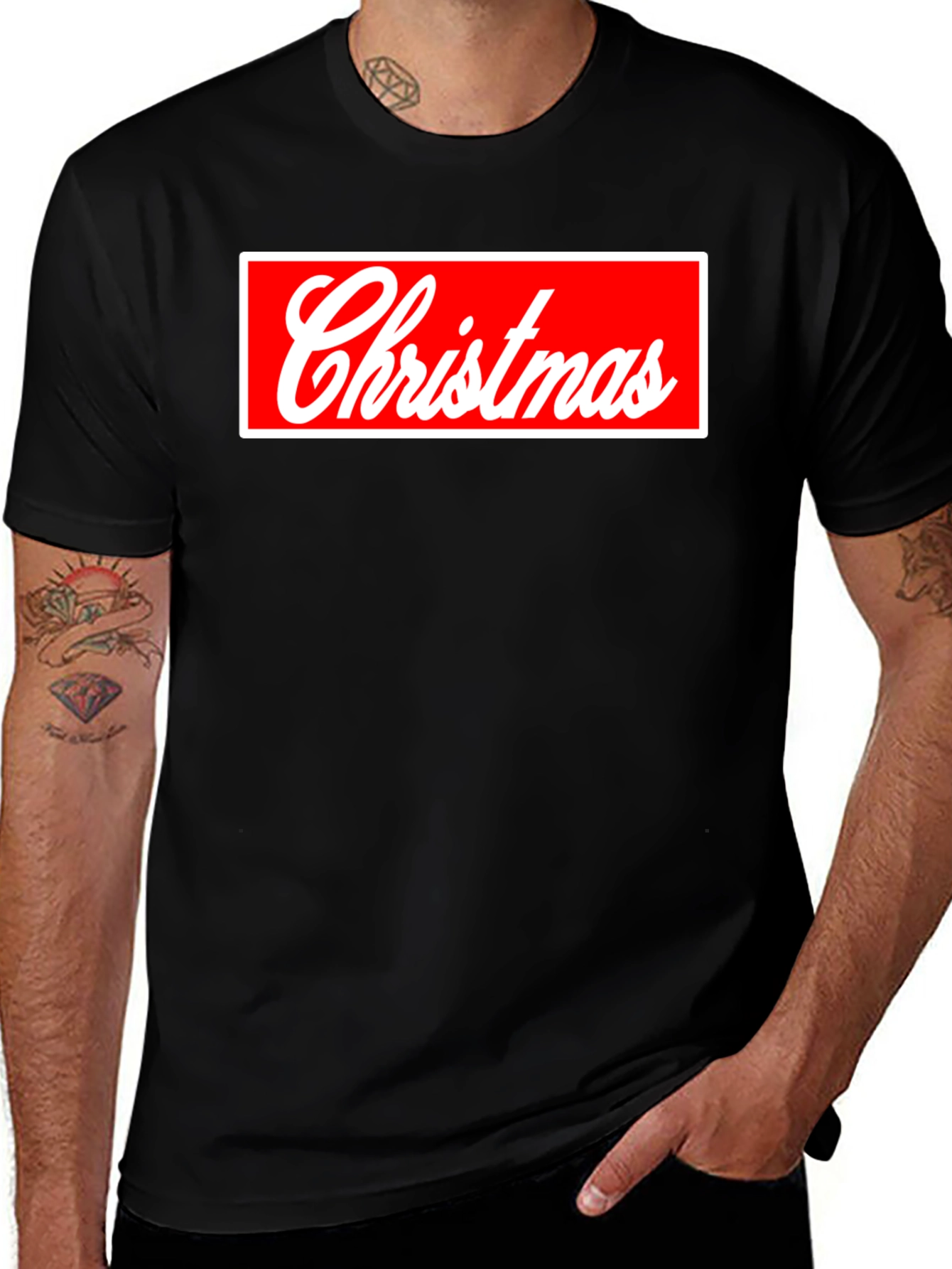 Christmas Red Box Logo Black Tee